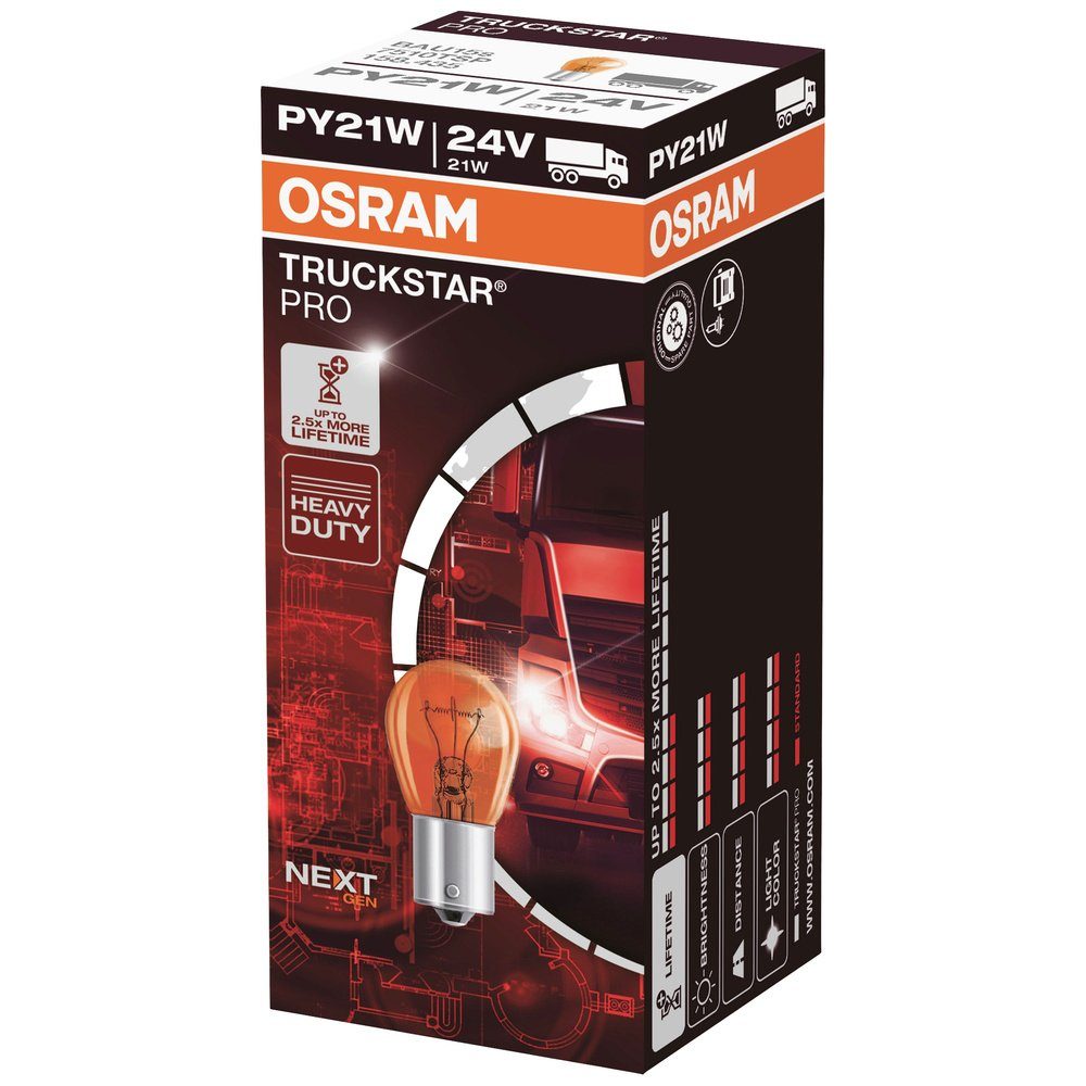 Osram KFZ-Ersatzleuchte OSRAM 7510TSP Signal 21 V Truckstar 24 W PY21W Leuchtmittel