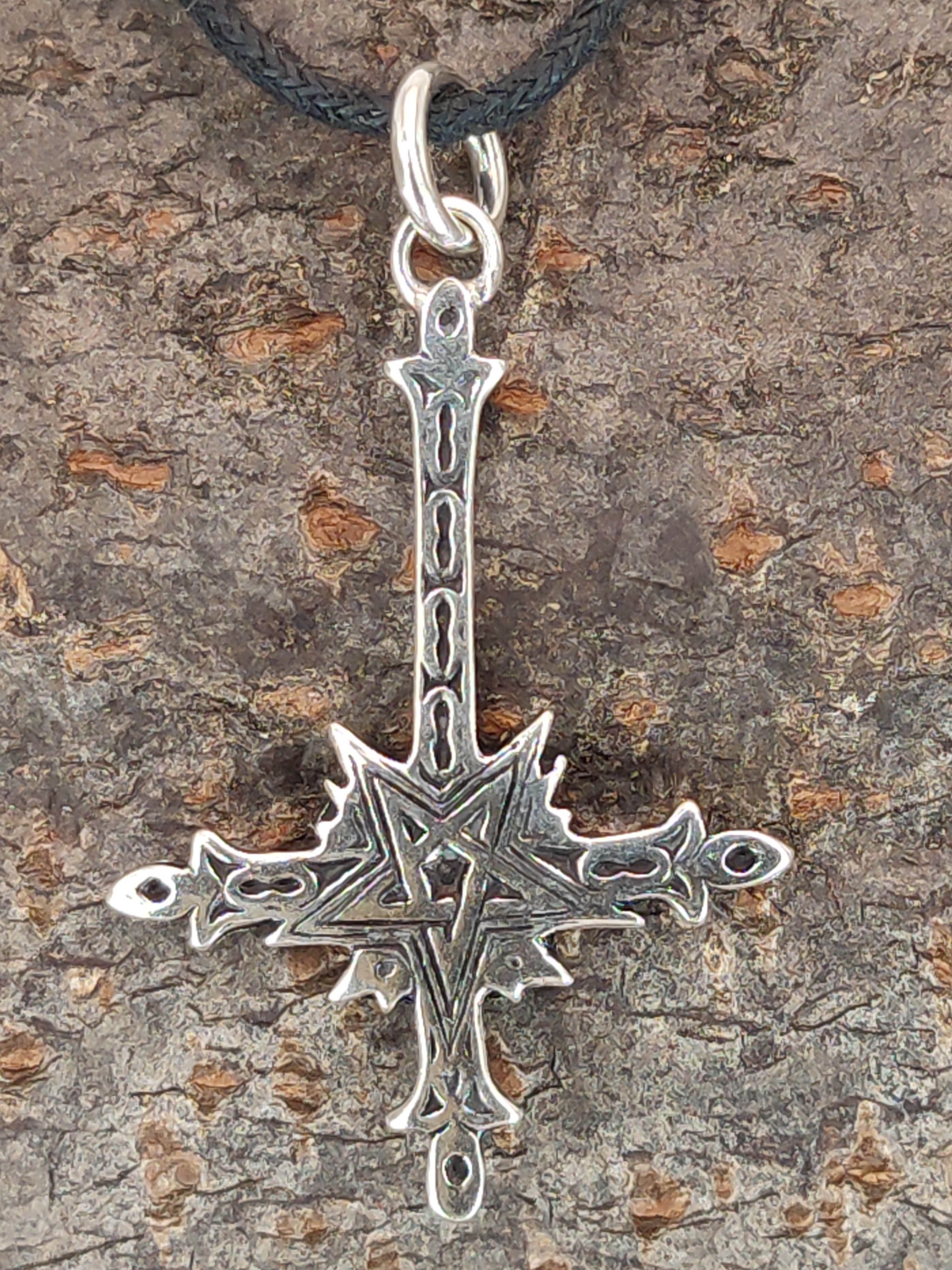 of Kreuz Kiss Silber Kettenanhänger Leather Sterling 925 Satan Luzifer umgedrehtes Pentagramm