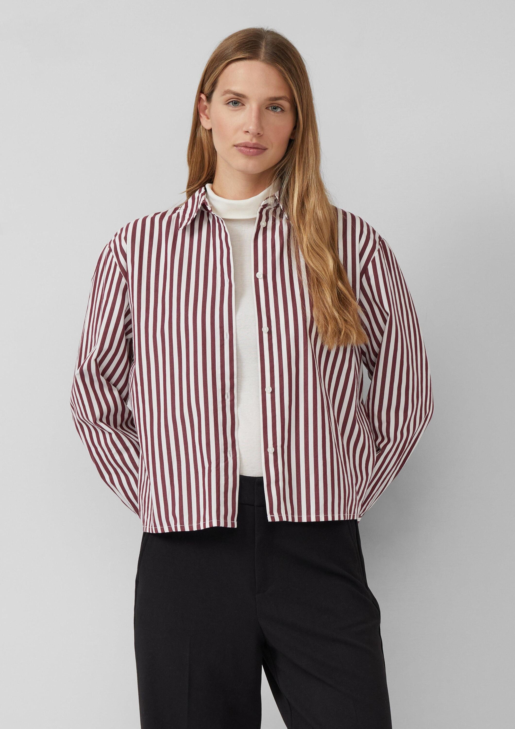 s.Oliver Langarmbluse Bluse Gestreifte Baumwoll-Bluse mit Smok-Detail