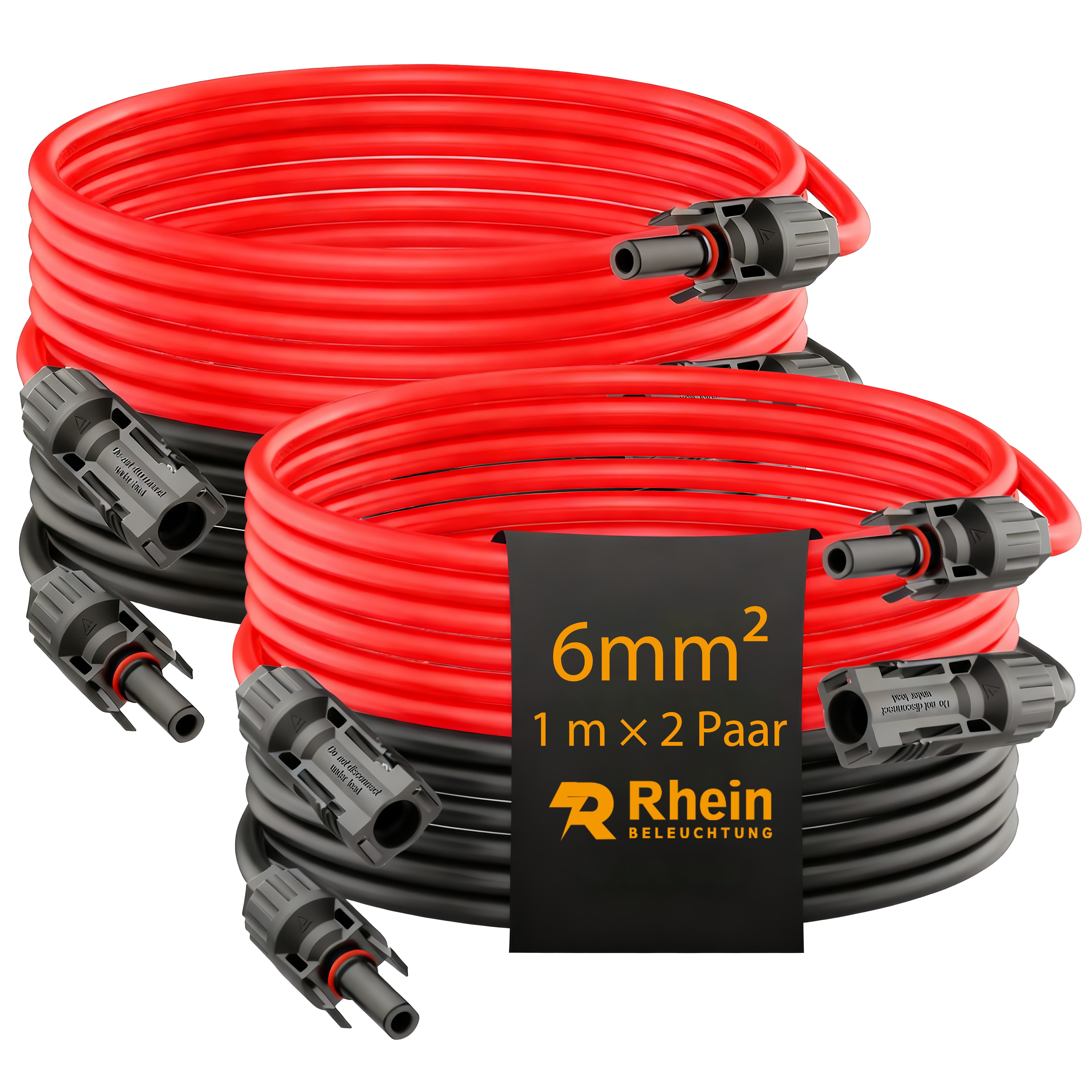 Rhein Beleuchtung PV-Panel Verlängerungskabel 6 mm² (2 Paar) Solarkabel, MC4-Stecker, Für Solarmodule, Wohnmobil & Balkonkraftwerk (100 cm), UV-beständig & wasserdicht mit Solardichtungsring