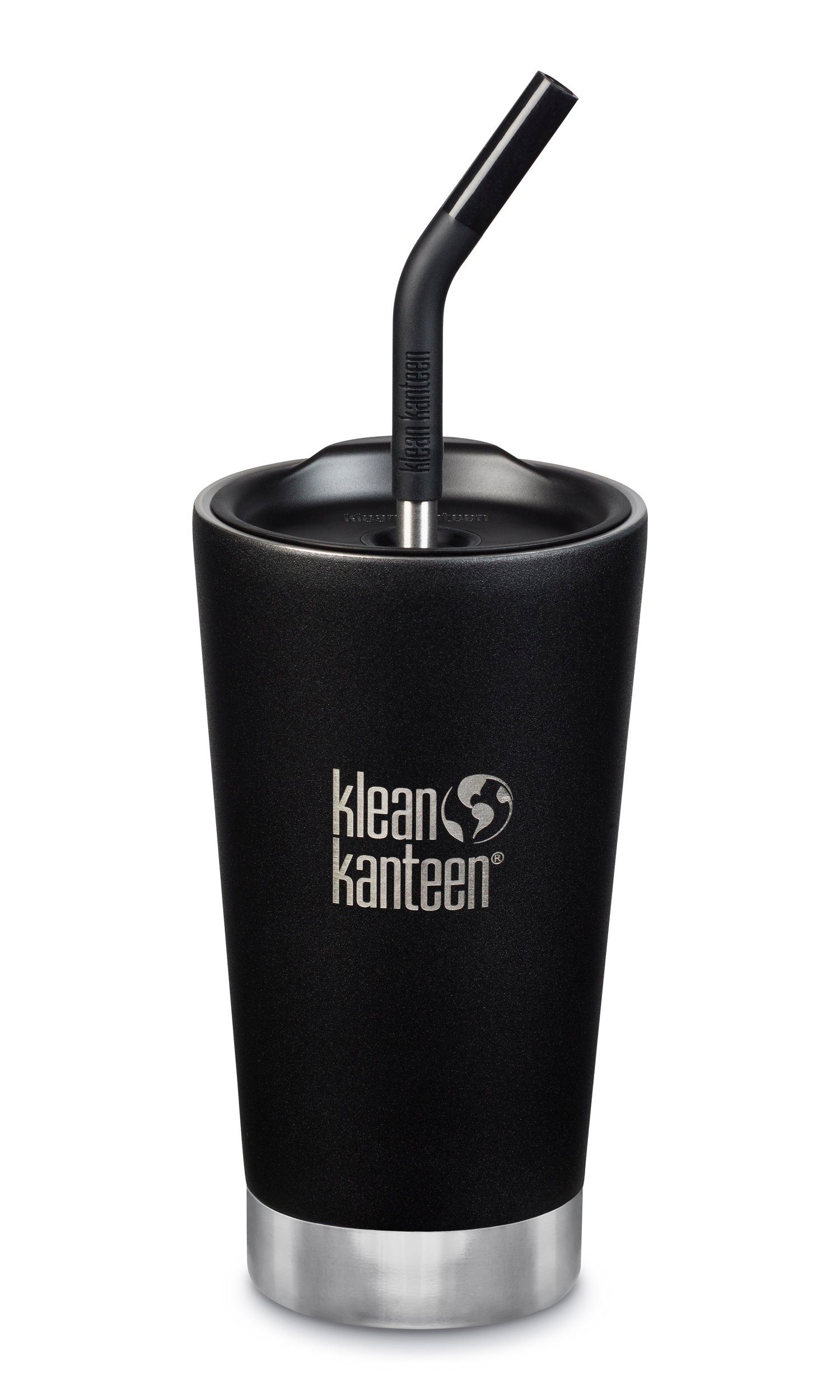 Klean Kanteen Black Deckel (matt) Isolierflasche mit Tumbler, Shale Trinkhalm und 473ml