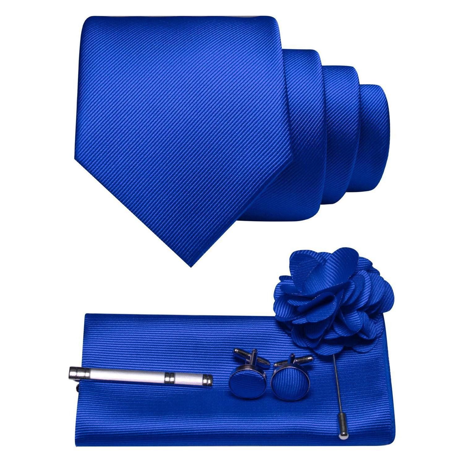 LuxusKollektion Krawatte Krawatten-Set Herren Blau Twill Manschettenknöpfe Brosche (1-St)