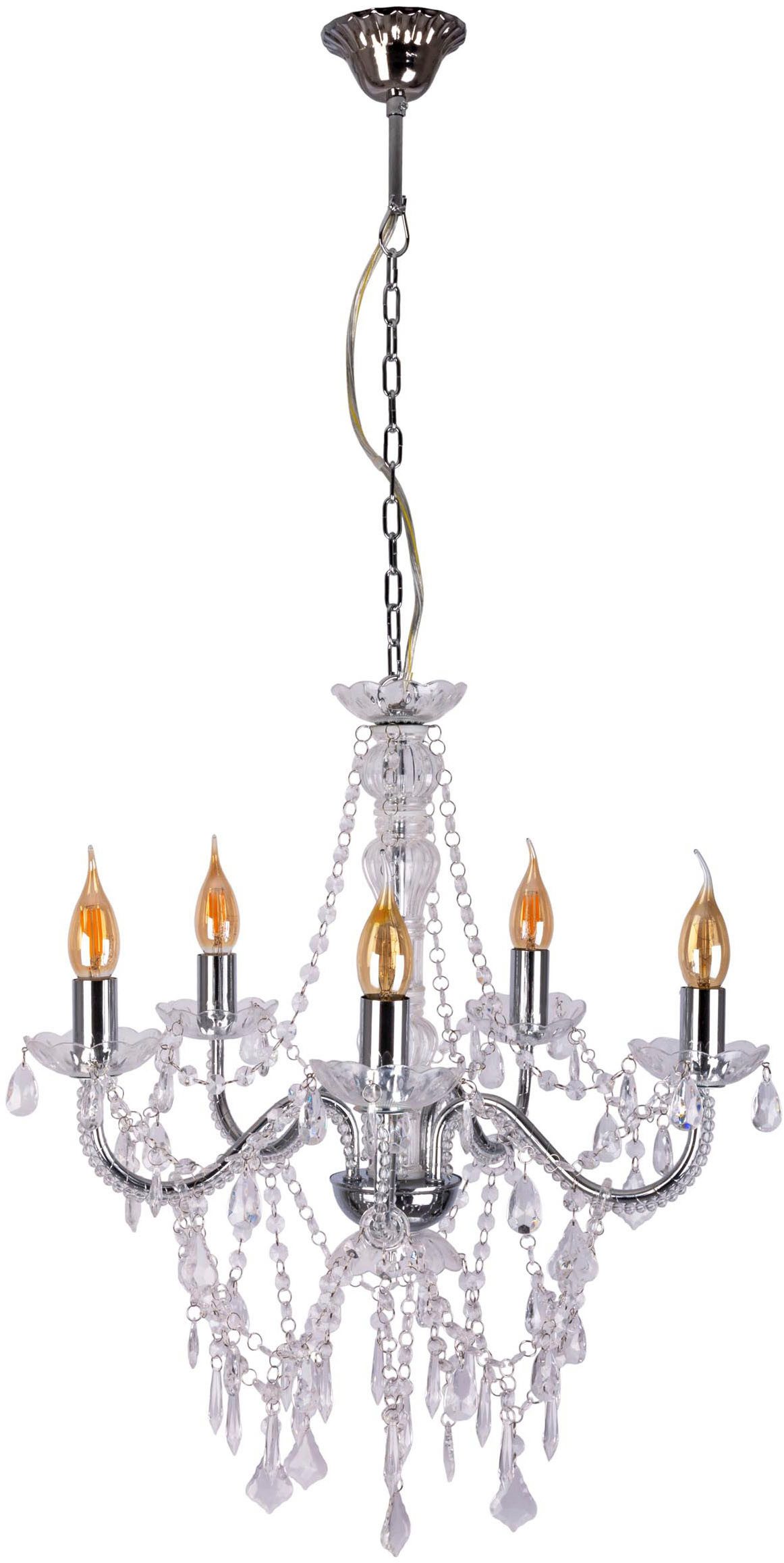 näve Pendelleuchte 5er Krone "CECILIA" D: 52 cm chrom, ohne Leuchtmittel, elegantes Design