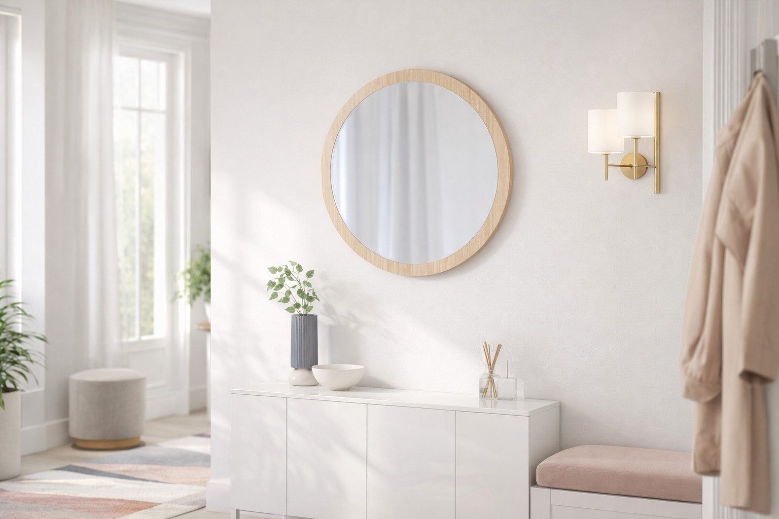 BOURGH Wandspiegel Rundspiegel VALENCIA Wandspiegel aus Holzwerkstoff natur - Ø45cm (1-St)