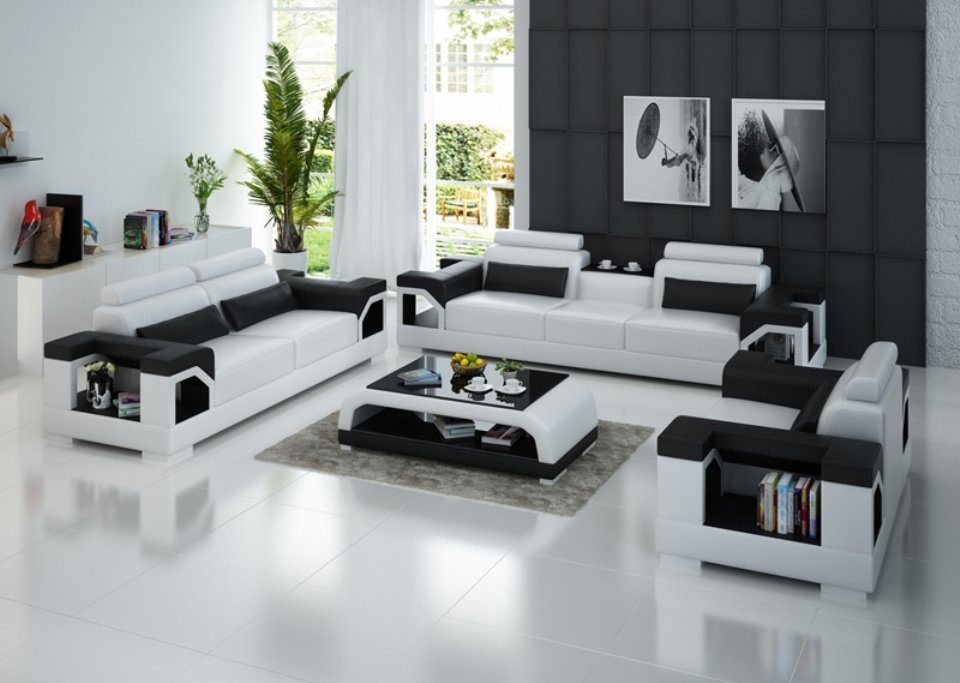 JVmoebel Sofa Beige 3+2+1 Garnitur Leder Sofa Couch Polster Couchen, Made in Europe
