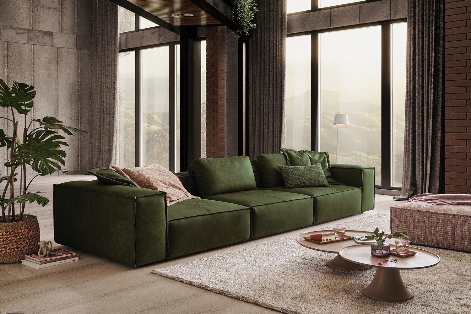 KAWOLA 4-Sitzer CARMO, Sofa Couch Leder verschiedene Farben 366x118 cm