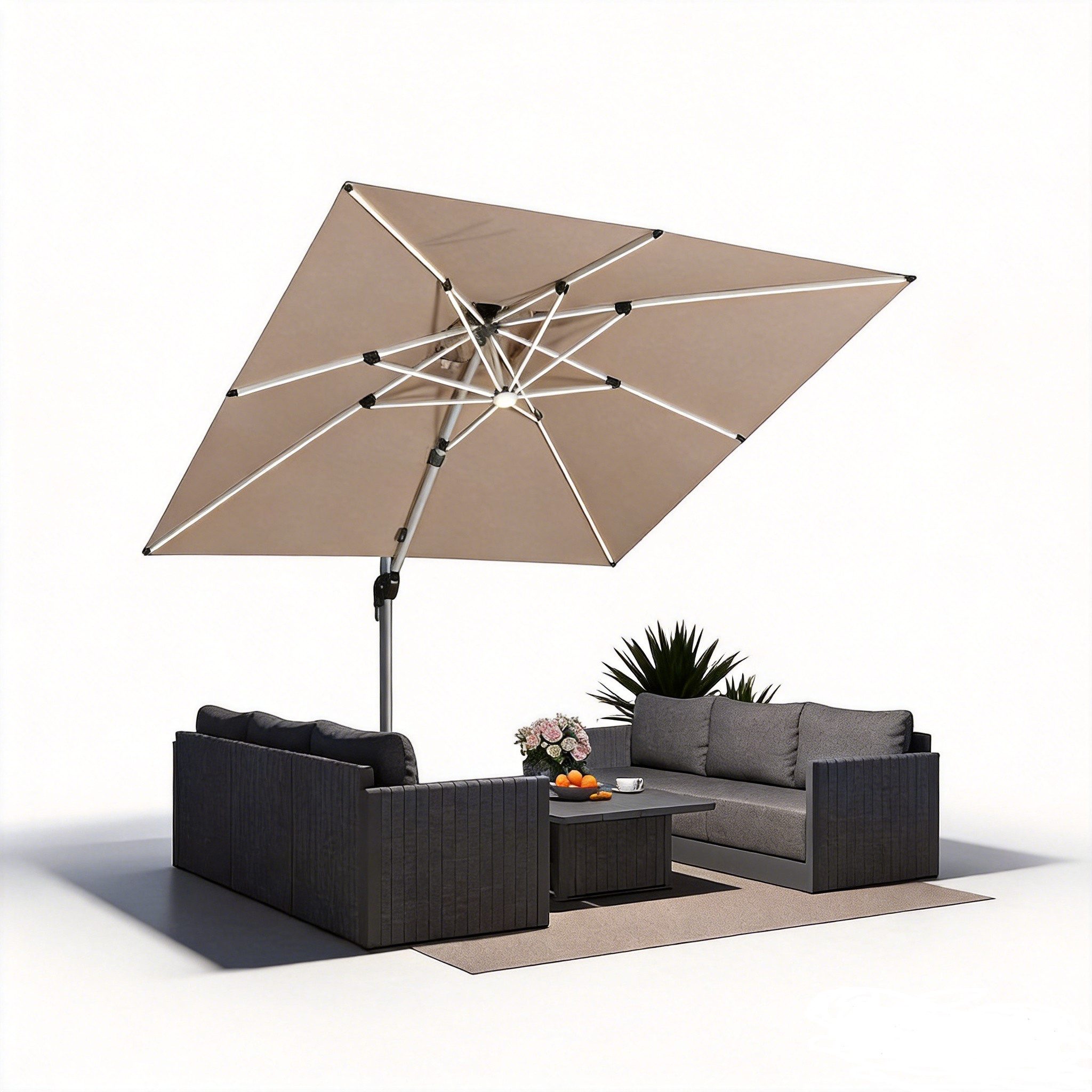PURPLE LEAF Sonnenschirm Rechteckig Außenbereich Alu Ampelschirm, Gartenschirm mit Solar LED, LxB: 365,00x270,00 cm, windstabil,für Garten,Terrasse, Pool
