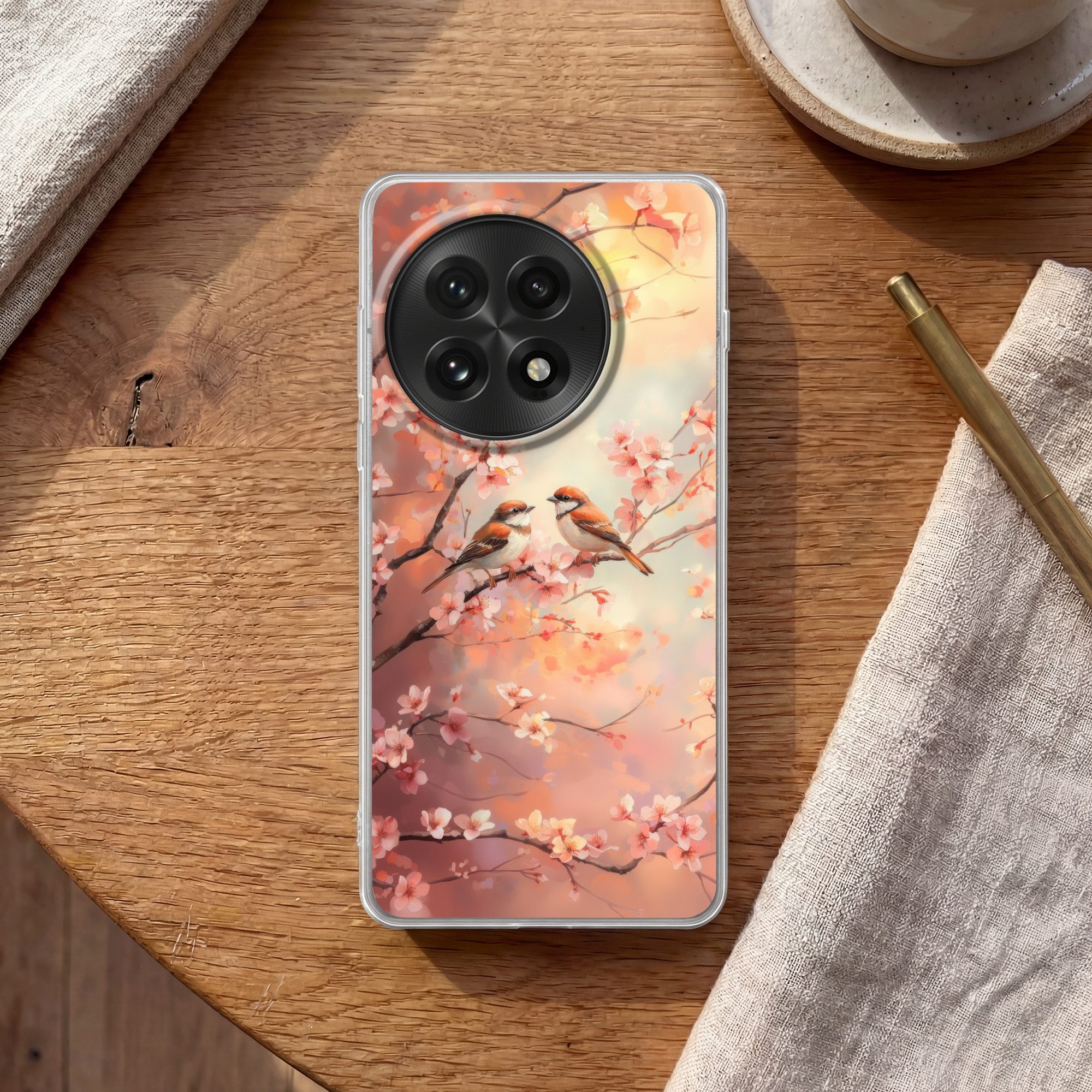 MuchoWow Handyhülle für OnePlus 13 Vögel - Romantisch - Blühende Zweige, Phone Case, Silikon, Schutzhülle Dünn