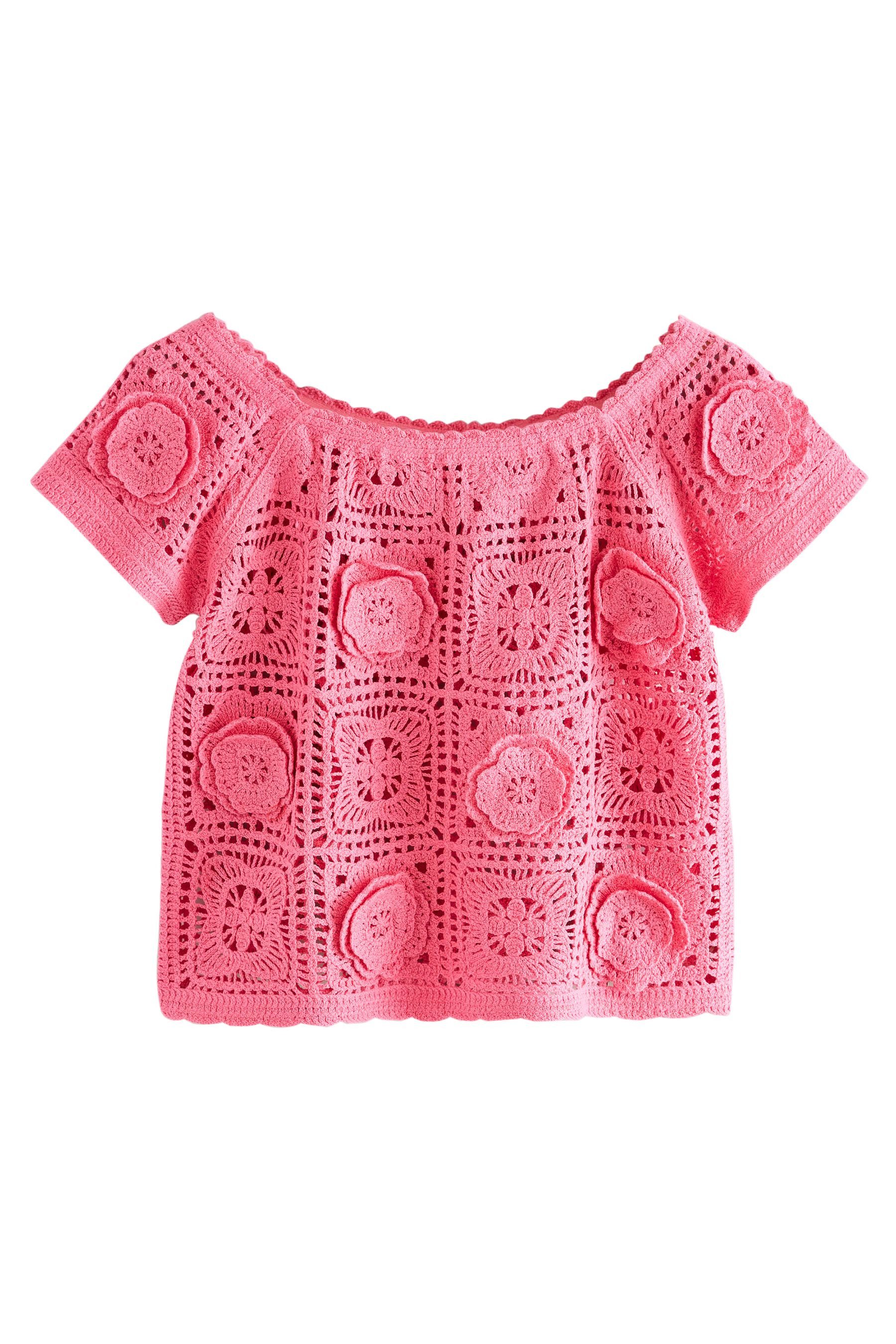 Next Carmenpullover Schulterfreies Bardot-Häkeltop mit Blumenmuster günstig online kaufen