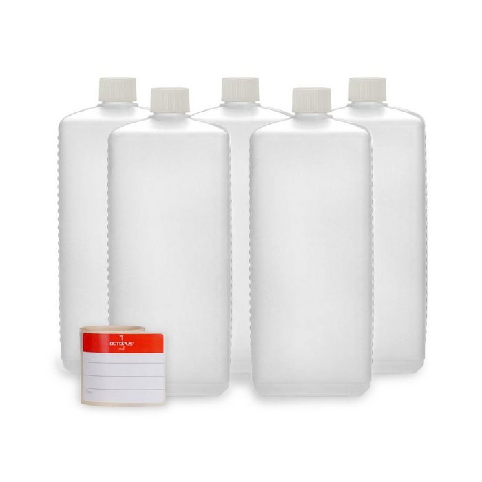 OCTOPUS Kanister 5 Plastikflaschen 1.000 ml eckig aus HDPE mit weißen Schraubverschlüss (5 St)