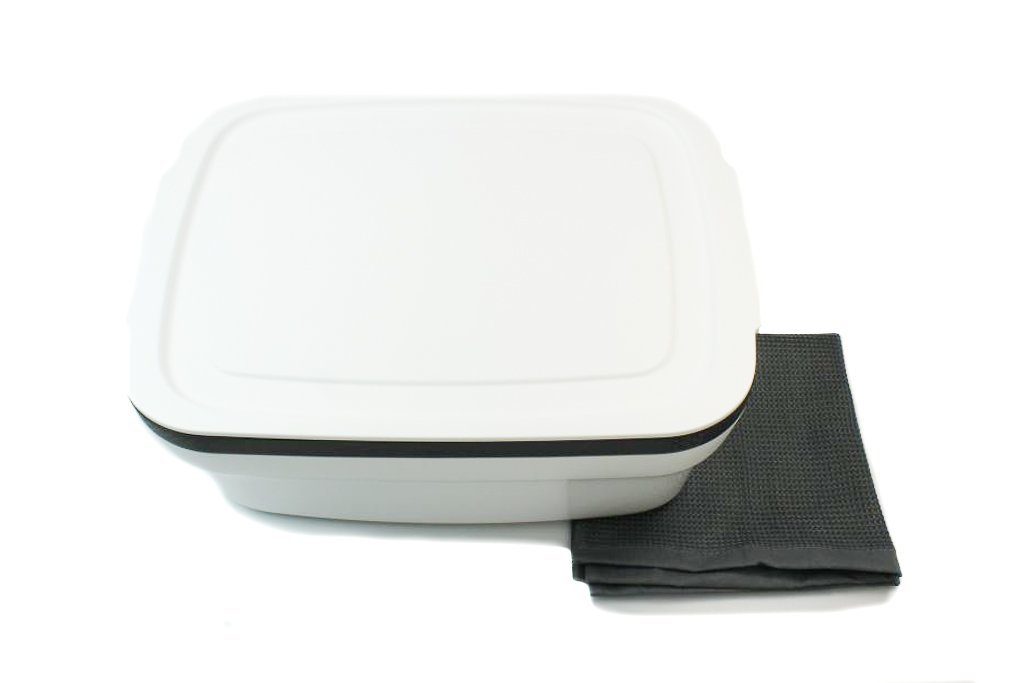 Tupperware Back-Set BrotMax 2 weiß schwarz Brotkasten + GLASTUCH