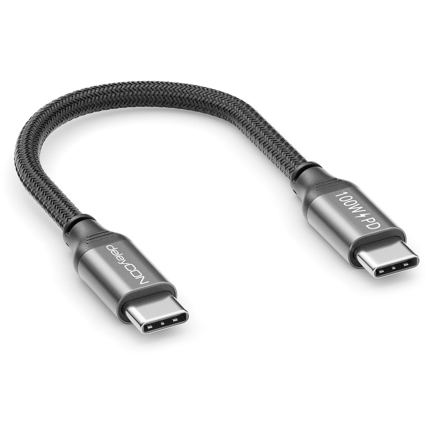 deleyCON 0,15m USB C Kabel Ladekabel PD3.0 100W Schnellladekabel USB-C auf USB-Kabel