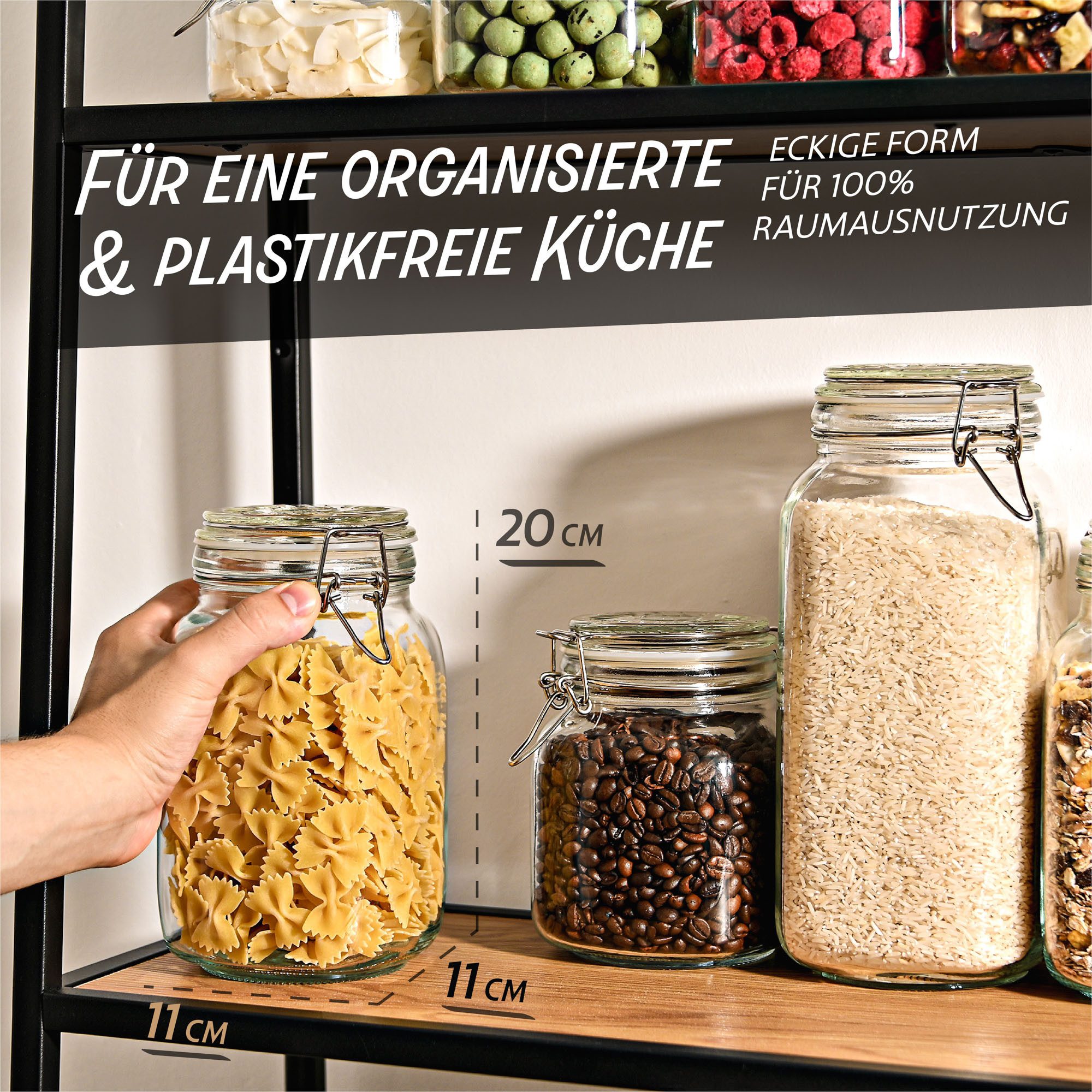 Praknu Vorratsglas 4 Einmachgläser mit Bügelverschluss 1,5l - Mit Etiketten, Stift und, Glas, (Set, 4-tlg., 4 Einmachgläser 1500 ml, Bügelverschluss, Etiketten, – Bild 3 von 5
