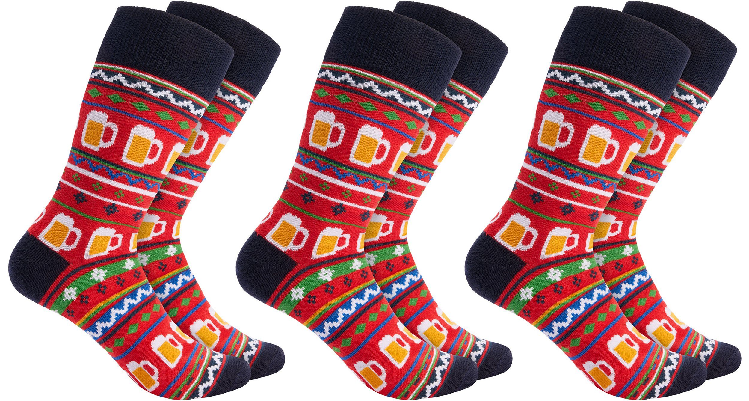 Socken Weihnachtssocken für Damen und Herren - Weihnachtsmuster mit Bier Rot