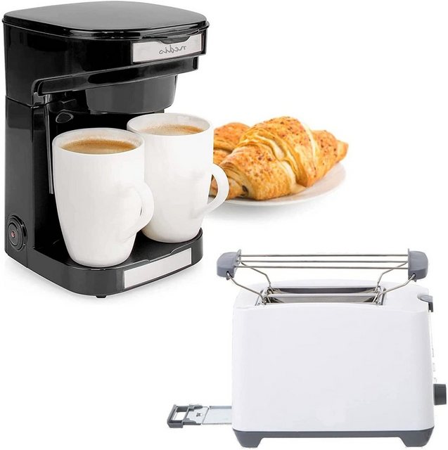 TronicXL Filterkaffeemaschine Kleine Kaffeemaschine mit Dauerfilter + Toaster Set + 2 Tassen Set
