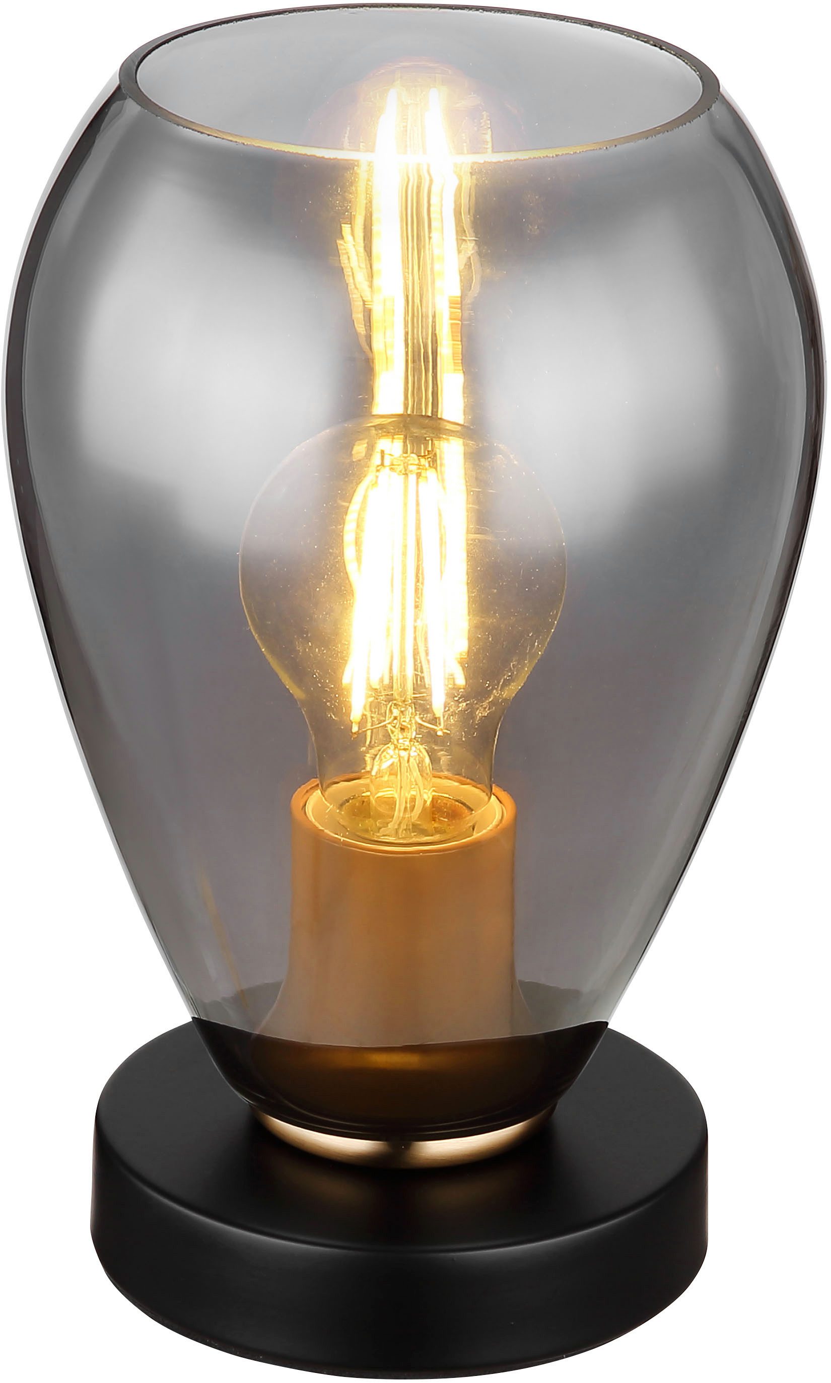 GLOBO LIGHTING Tischleuchte FANNI, ohne Leuchtmittel, Tischlampe/messing/Glas rauchfarben/Wohnzimmer/elegant