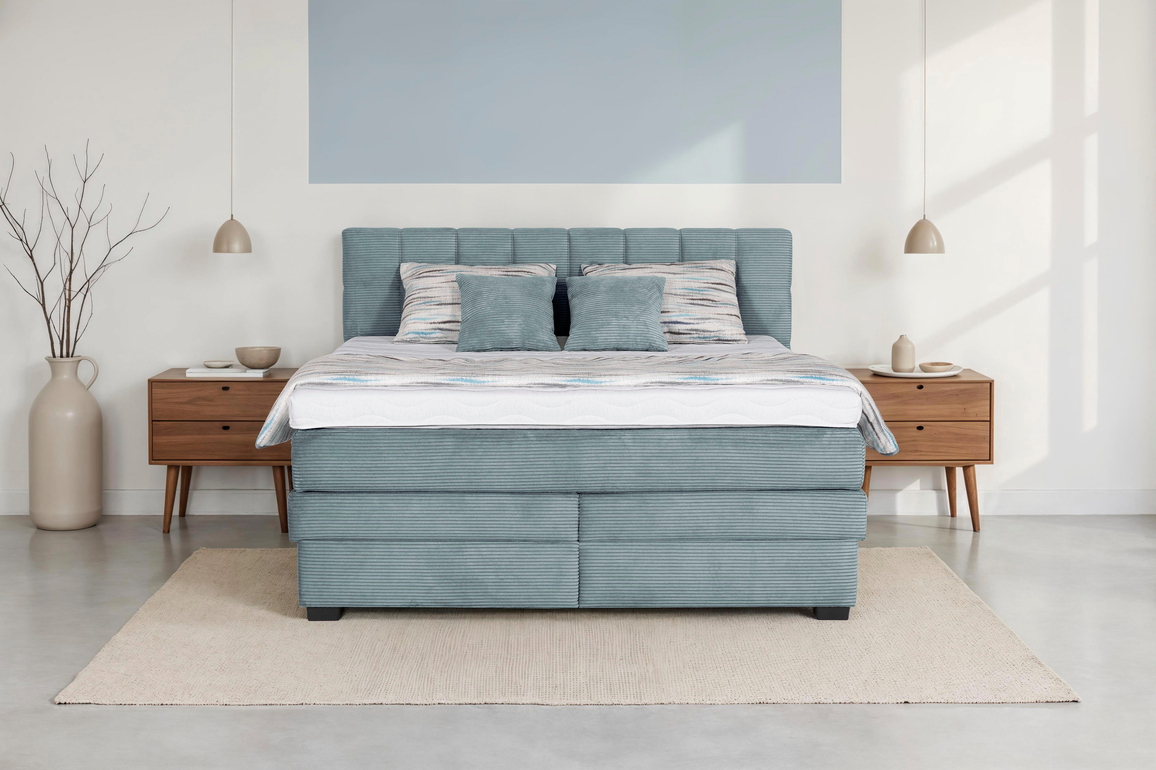 Die PlanBar Boxspringbett OC-ON21088, inkl. Matratzen u. Bonellfederkern Unterbau, Stauraum, 160/180x200cm