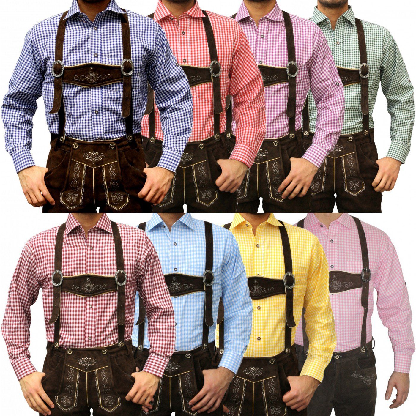 Antsparty Trachtenhemd Herren - Oktoberfest Karohemd Rot-Blau Langarm