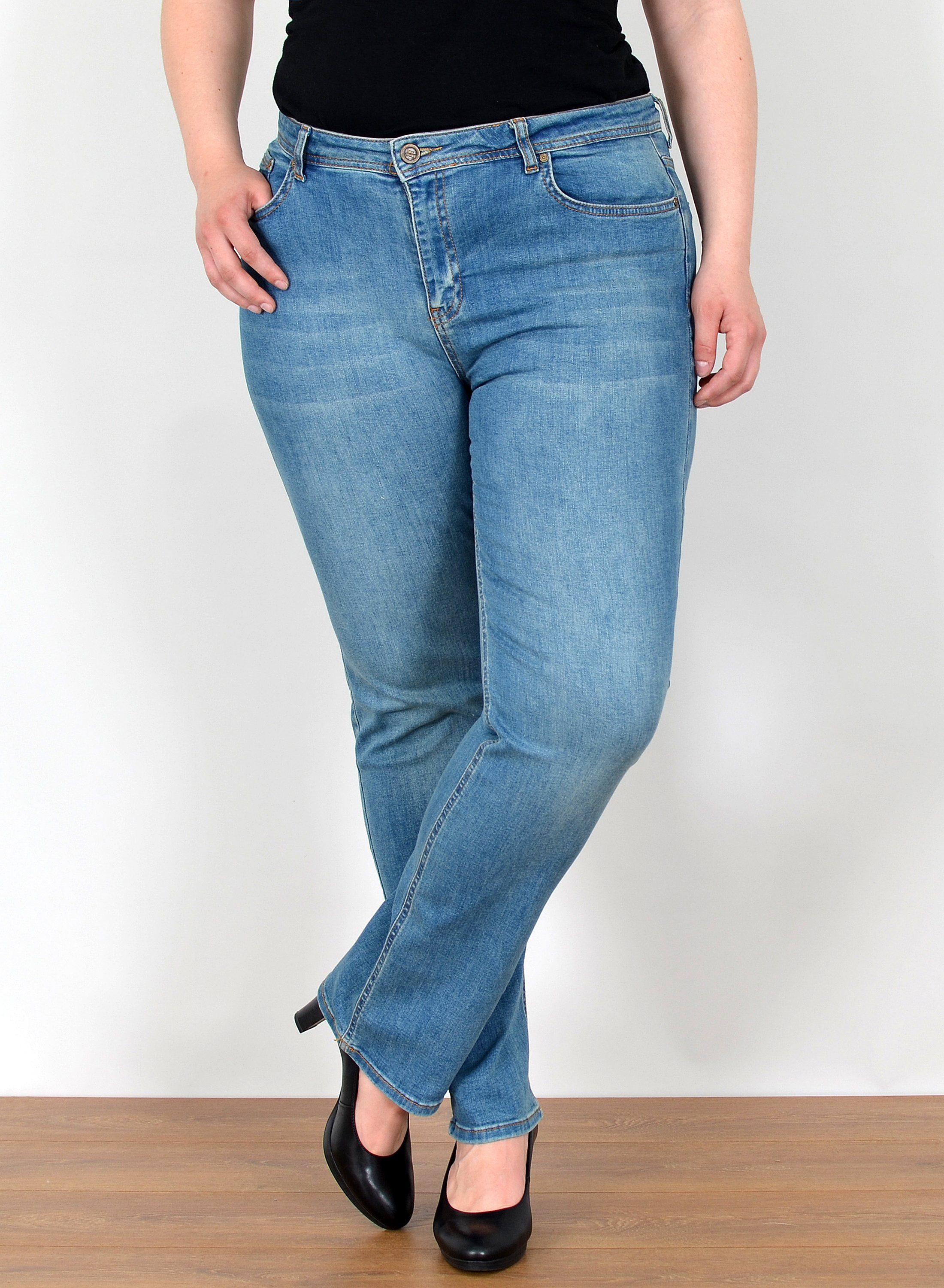 ESRA Straight-Jeans FG4 Straight Jeans Damen High Waist Jeans Stretch Übergröße Plus Size