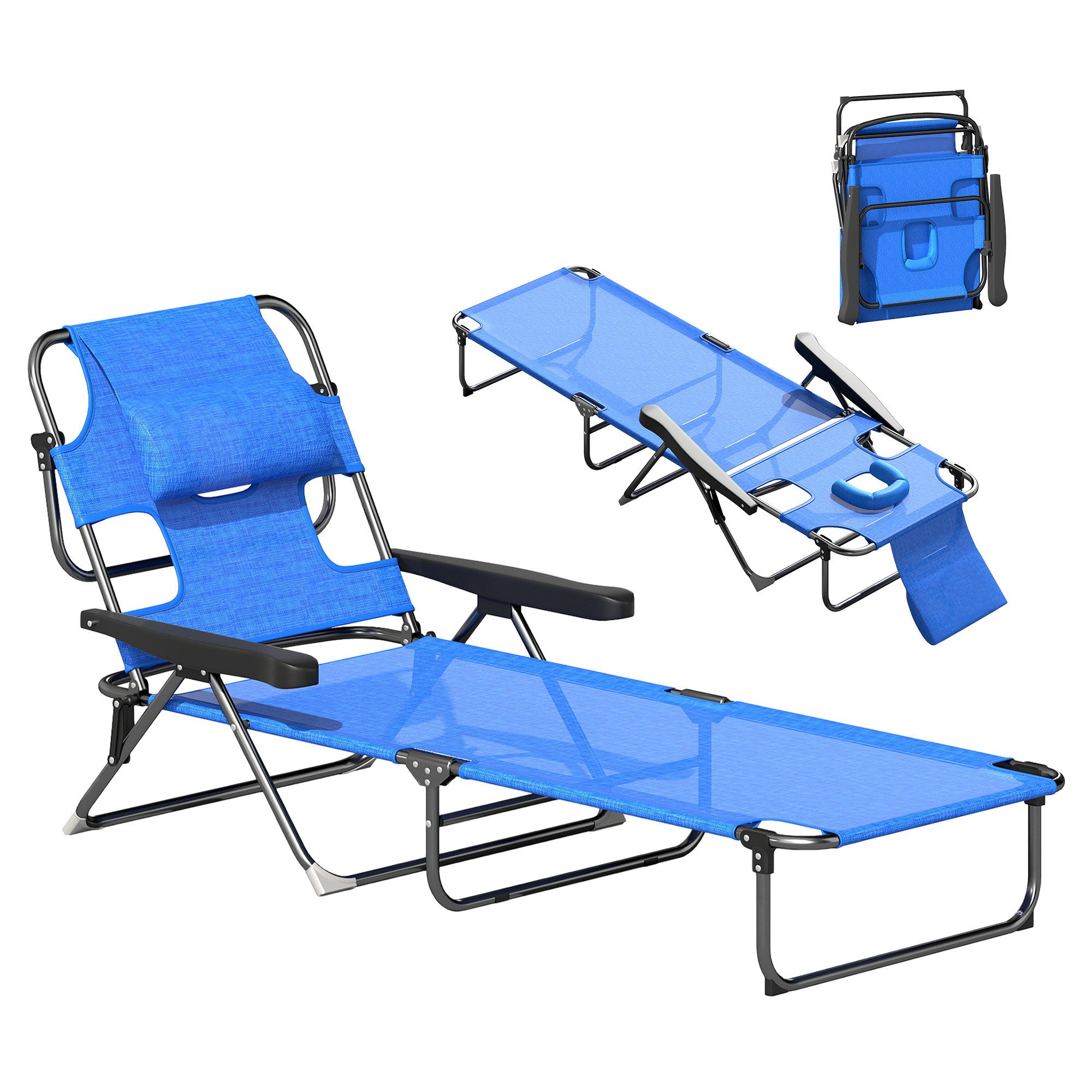 Outsunny Gartenliege klappbar mit Lesefenster, Kopfkissen, günstig online kaufen