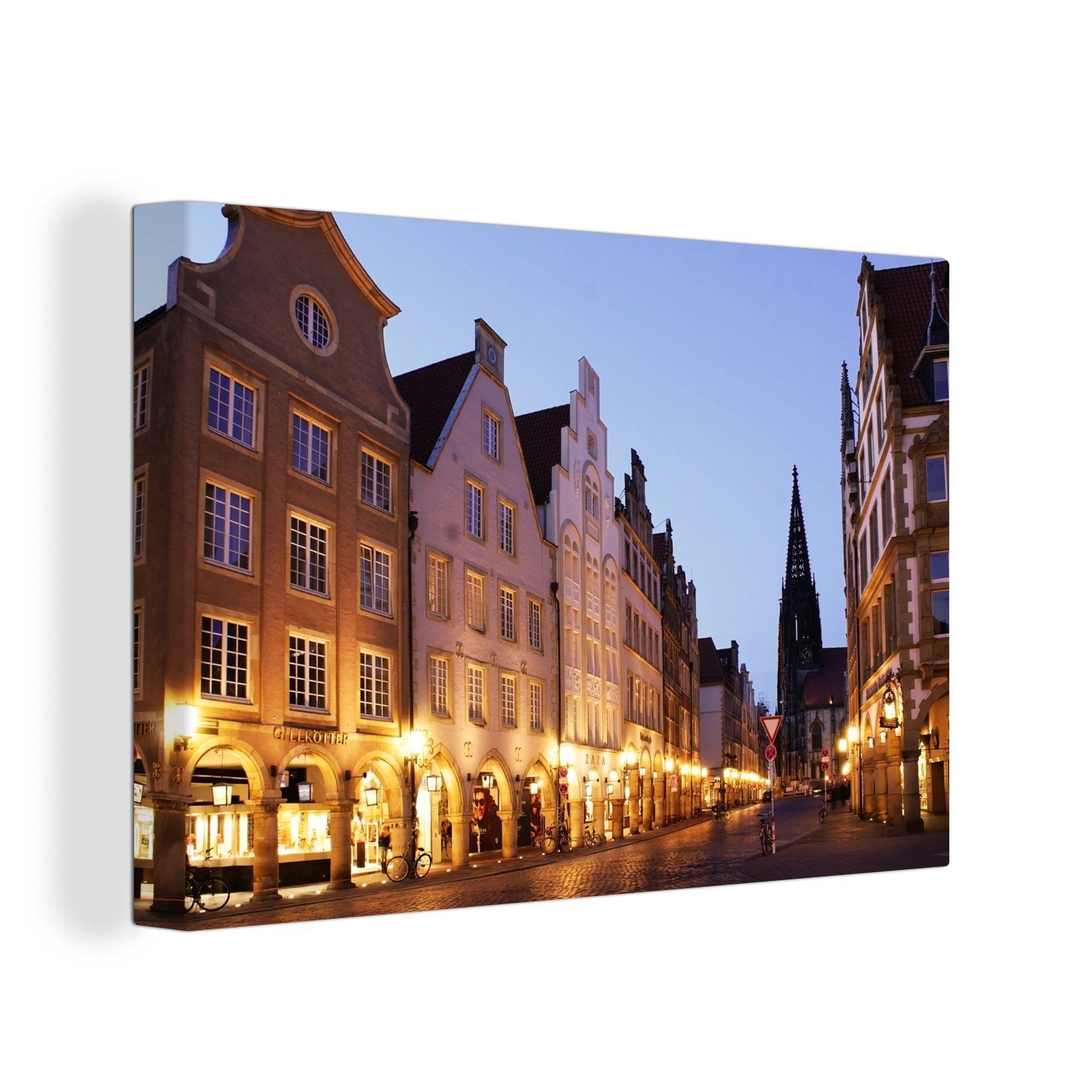 Leinwandbild Beleuchtung in den Straßen von Münster in Deutschland
