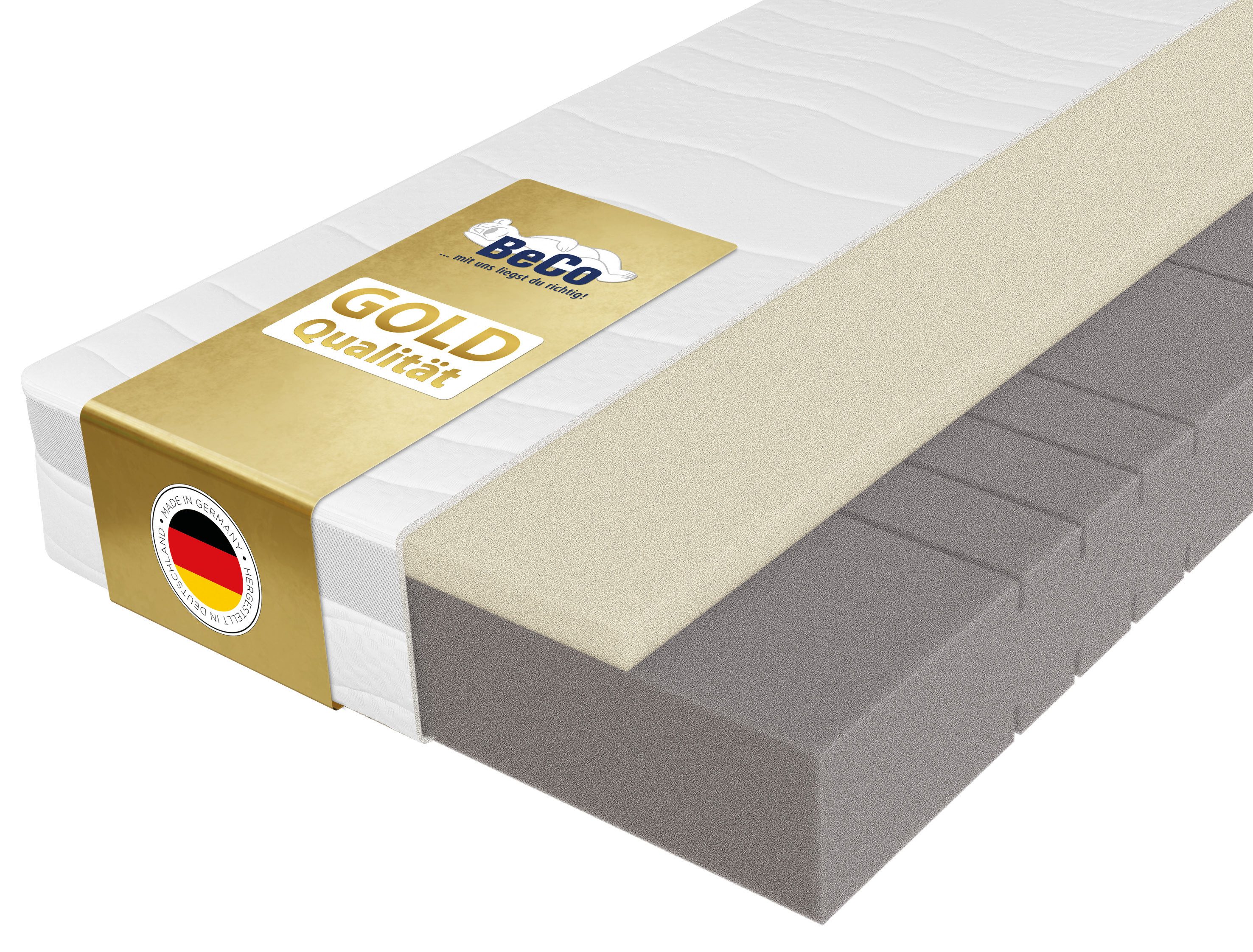 Hybridschaum-Matratze Feel Like Latex ONE KS - GOLD, Matratze 90x200 cm, 140x200 cm und mehr, Beco, 21 cm hoch, Ergonomischer Hybridschaum mit komfortabler Feel Like Latex Auflage