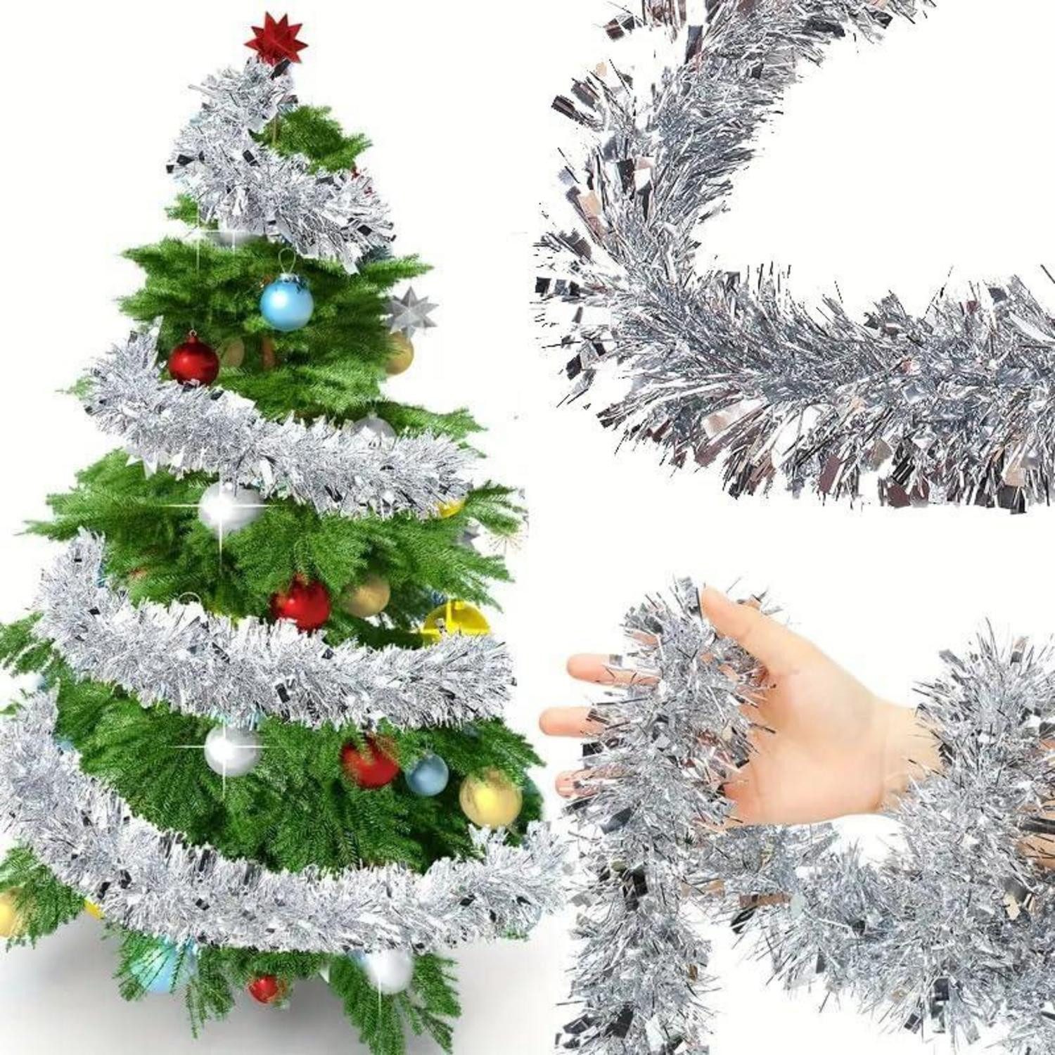 LuxusKollektion Girlanden Weihnachtsgirlande 10m Silber Tanne Deko
