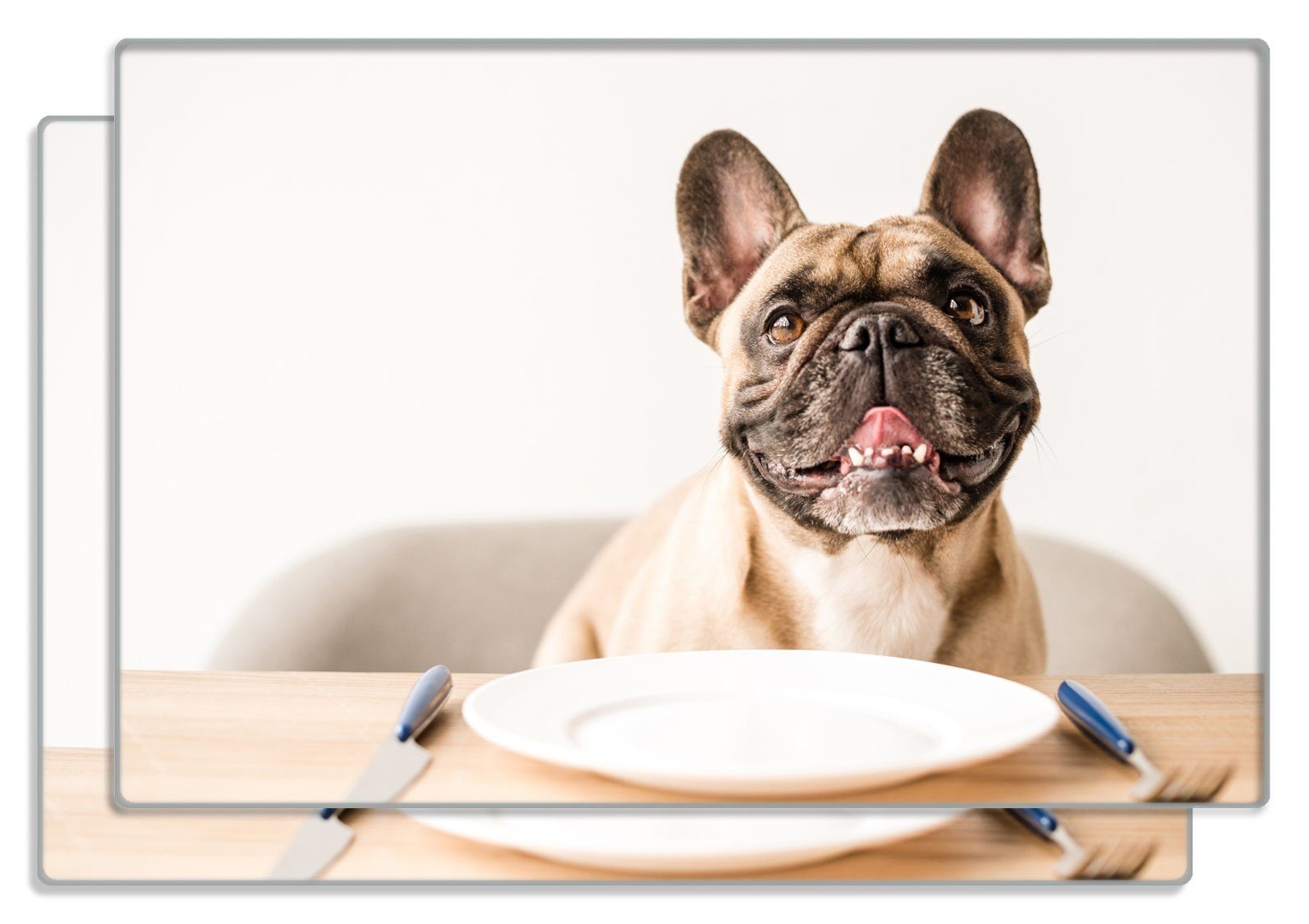 Frühstücksbrett Hund freut sich auf Essen