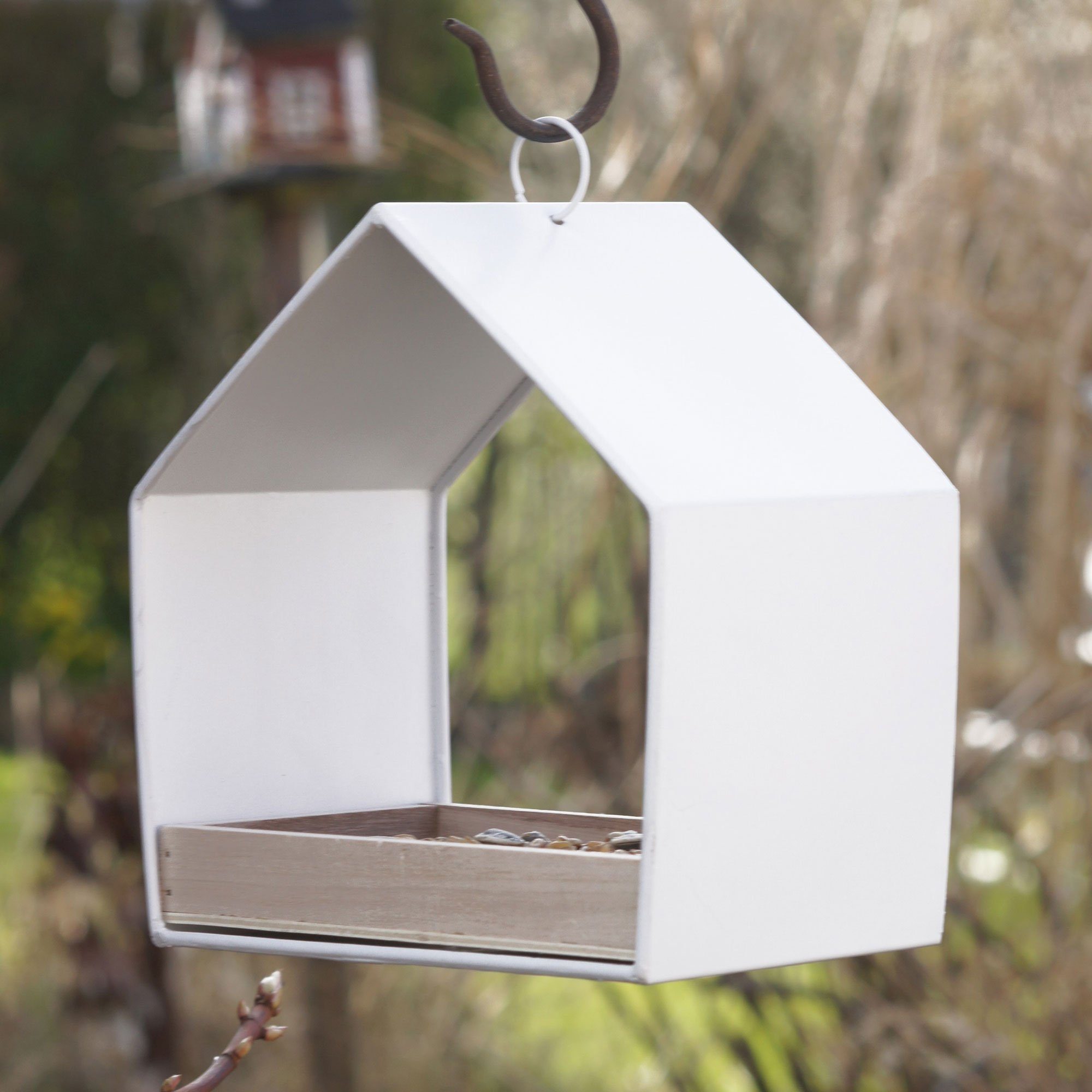 GARDEN Futterstation aus Zink Vogelhaus Vogelhäuschen UNUS Vogelvilla aus zum Weiß Aufhängen, Zink Futterhaus Vogelfutterhaus