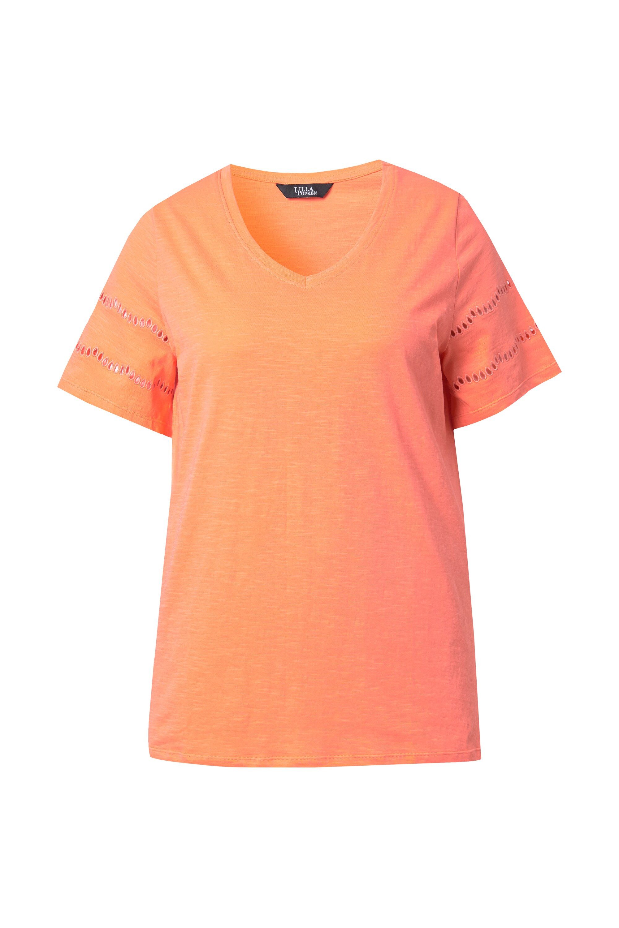 Ulla Popken T-Shirt T-Shirt Lochstickerei A-Linie V-Ausschnitt günstig online kaufen