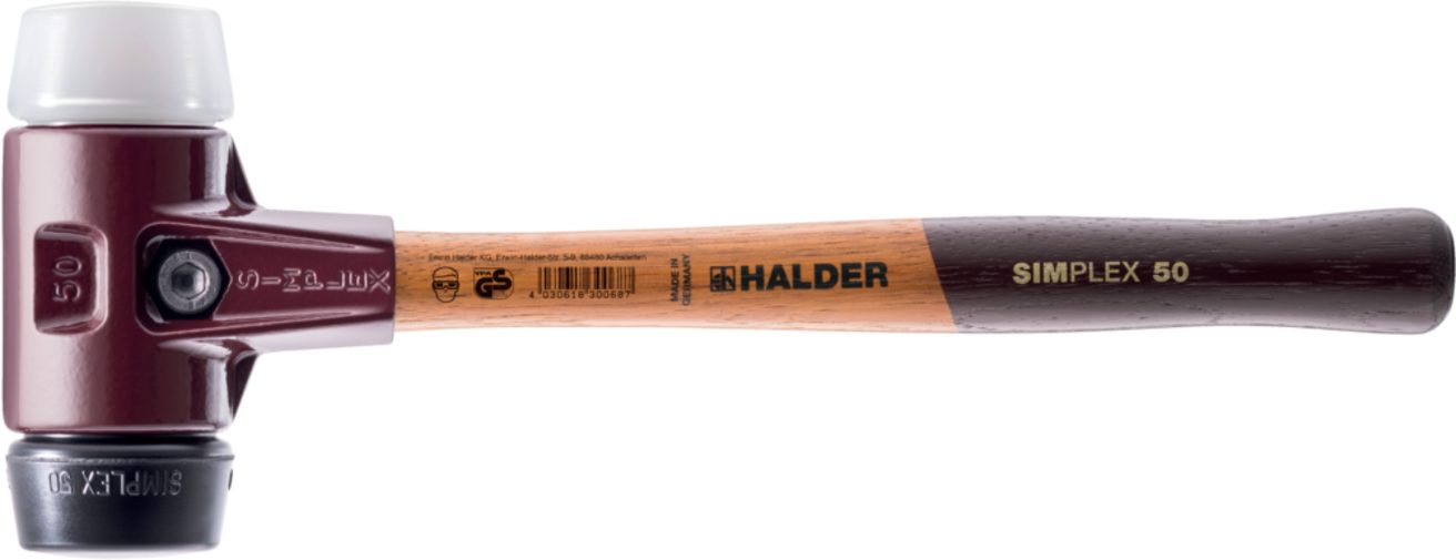 Halder KG Hammer Simplex-Schonhammer mit Tempergussgehäuse, Ø=60 mm, schwarz/weiß | Hammer