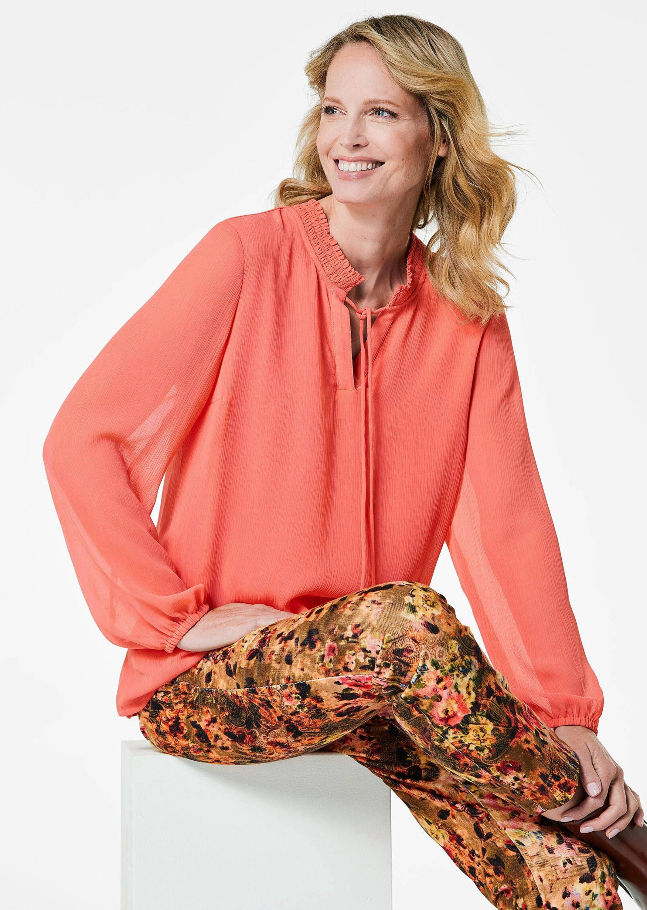GOLDNER Chiffonbluse Elegante Jersey-Bluse mit Rundhals Viskosebluse mit Rundhalsausschnitt und Langarm