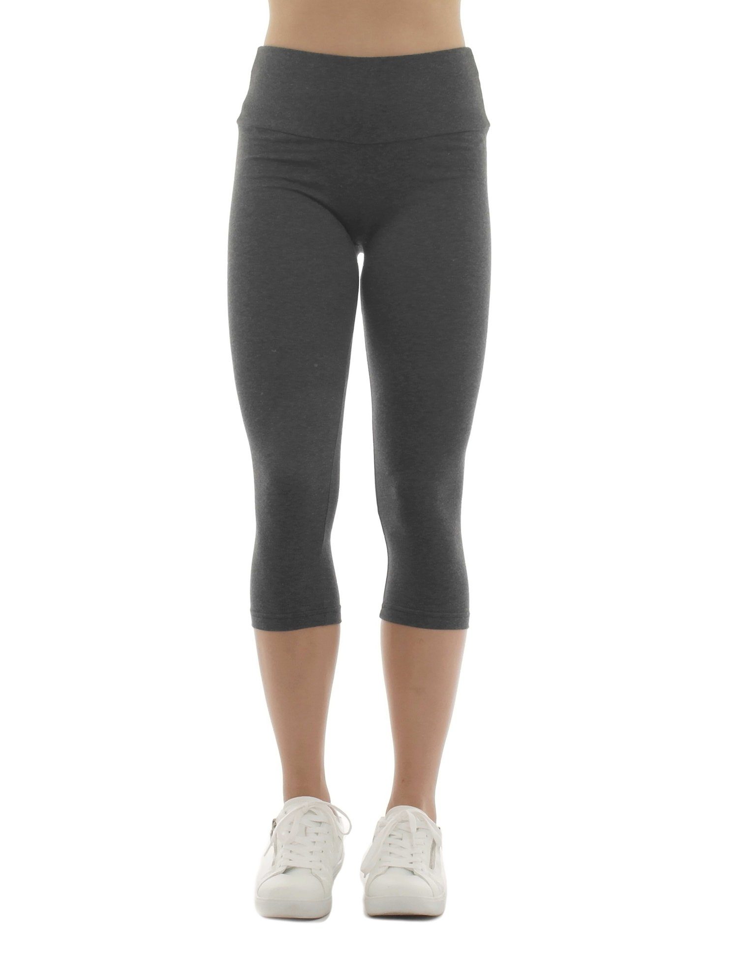 Capri Bund F&K-Mode hoher Leggings hoher dunkelgrau Caprileggings Damen Taschen 3/4 Bund