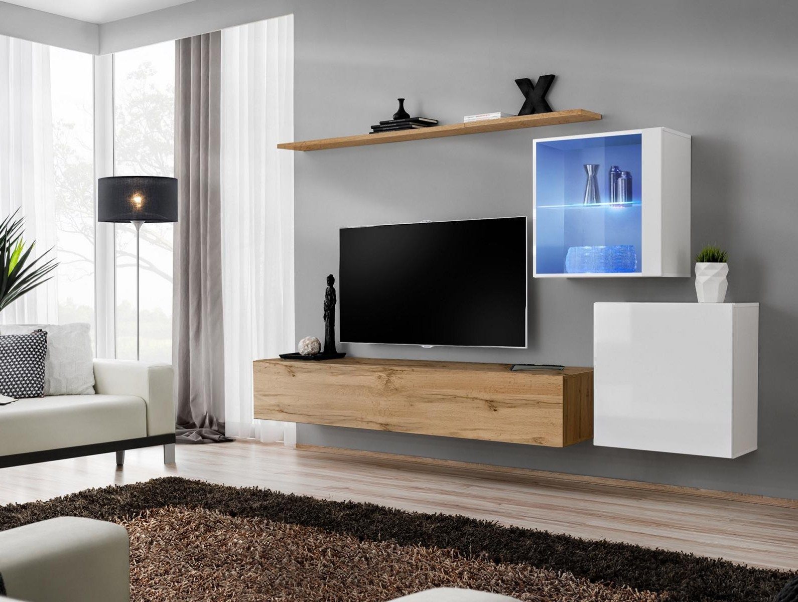 Wohnwand Luxus Wohnzimmermöbel 260 cm mit Regalen und Schrank Modern