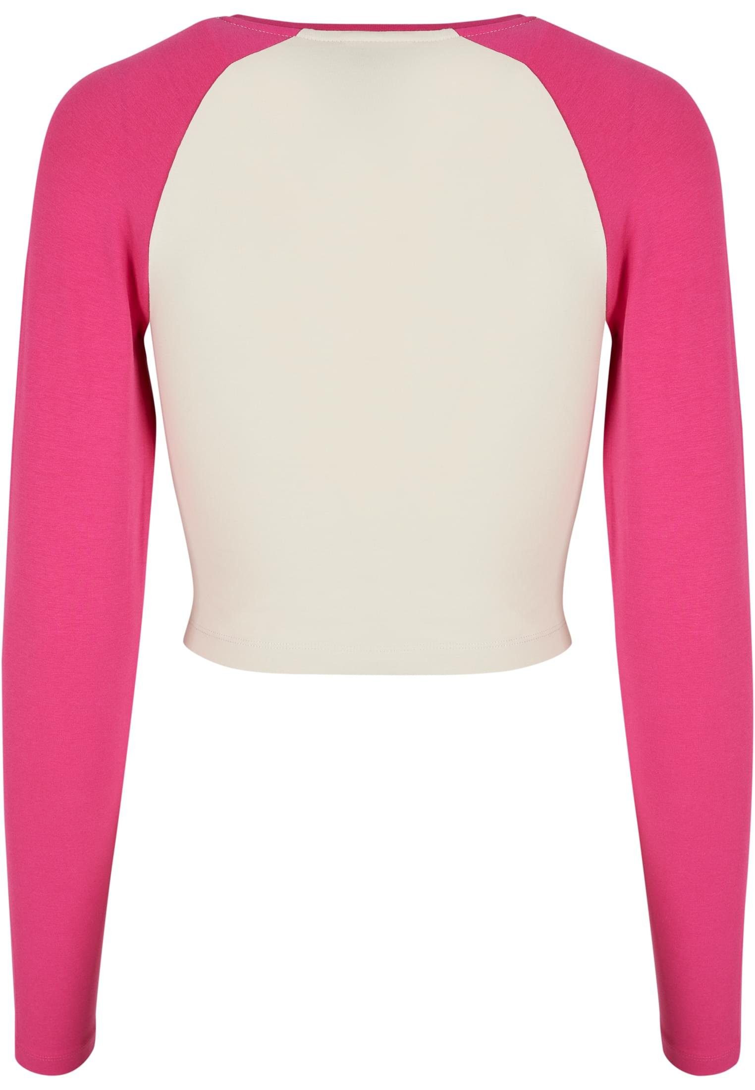 Damen pink Organic whitesand/hibiskus Retro Langarmshirt (1-tlg) Longsleeve Cropped Baseball CLASSICS Ladies URBAN