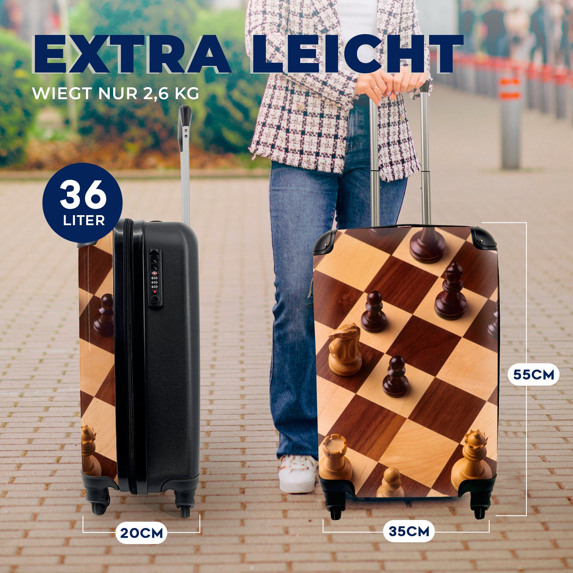 Schachpartie, einer Handgepäckkoffer rollen, 4 Trolley, Rollen, mit MuchoWow Reisetasche Das Schachbrett Reisekoffer für während Ferien, Handgepäck