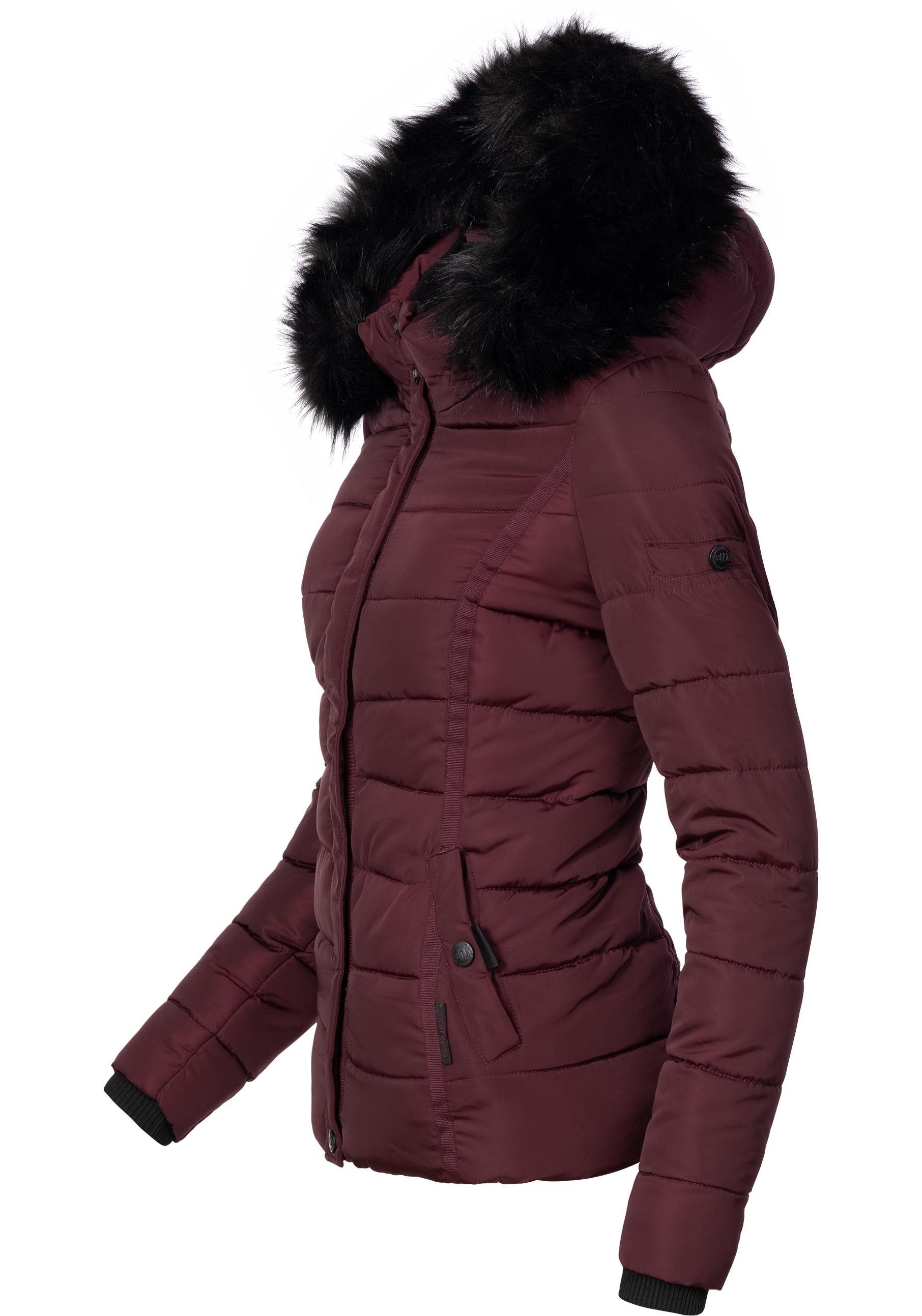 Navahoo Steppjacke Miamor weinrot Kunstpelz-Kapuze voluminöser m. hochwertige Winterjacke