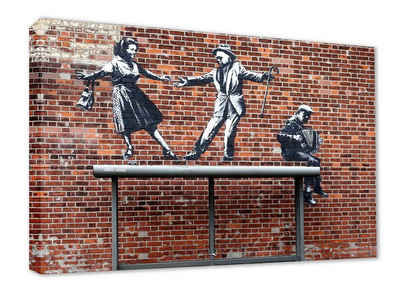 Leinwando Gemälde Leinwandbild / Banksy Alte Leute Tanzen - Quer / Street Art Graffiti Wandbild fertig zum aufhängen in versch- Größen