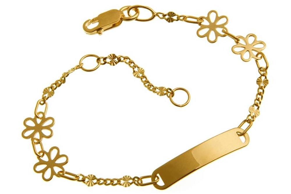 Silberkettenstore Goldarmband Kinder-Gravurarmband Blumen - 585 Gelbgold