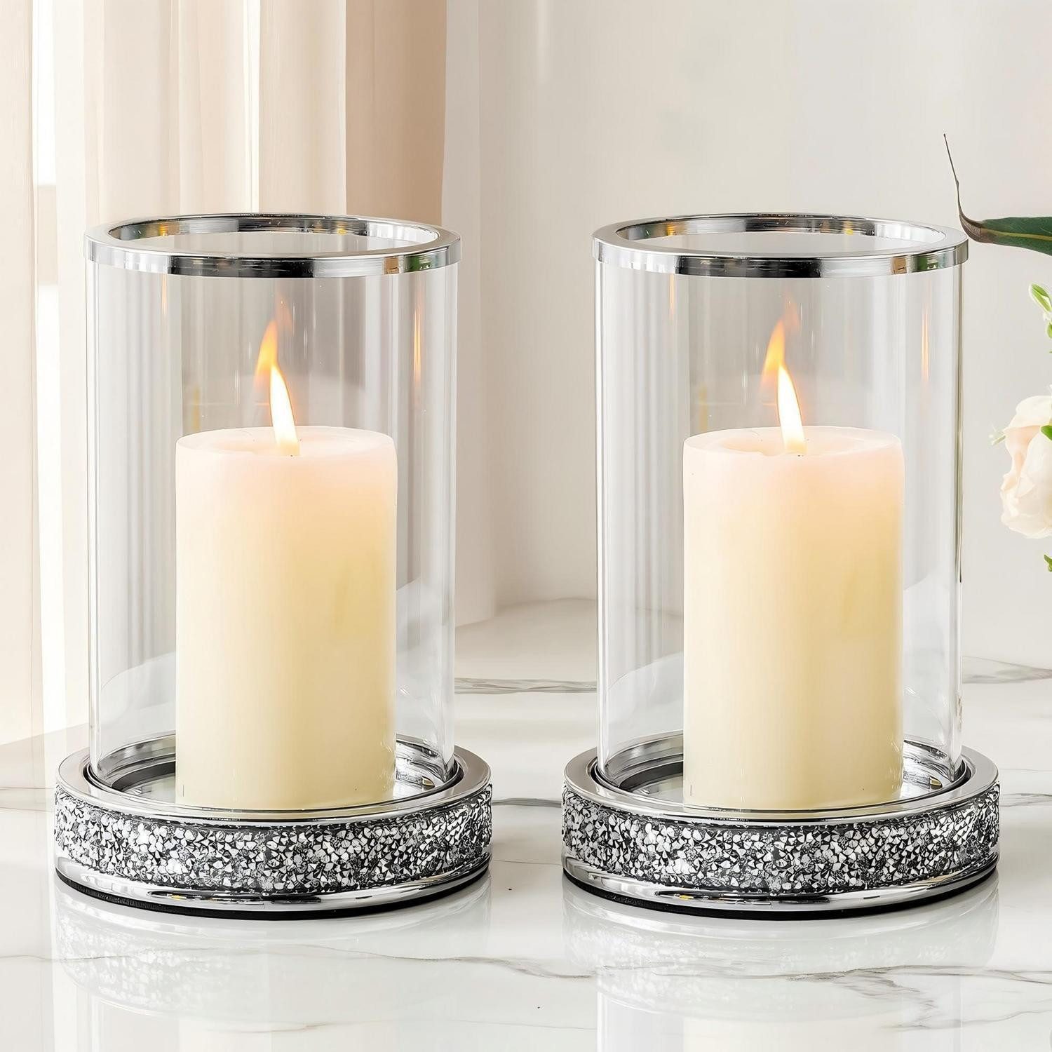 LuxusKollektion Windlicht Kerzenhalter Kristall Stumpen Silber klein 2er (2 St), Teelichtglas