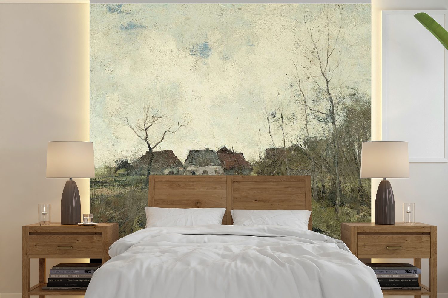 Tapete Gemälde Wohnzimmer Graben für bedruckt, Vinyl Fototapete MuchoWow St), einem an Wandtapete Anton Mauve, von - Matt, Schlafzimmer, Häuschen (5 oder