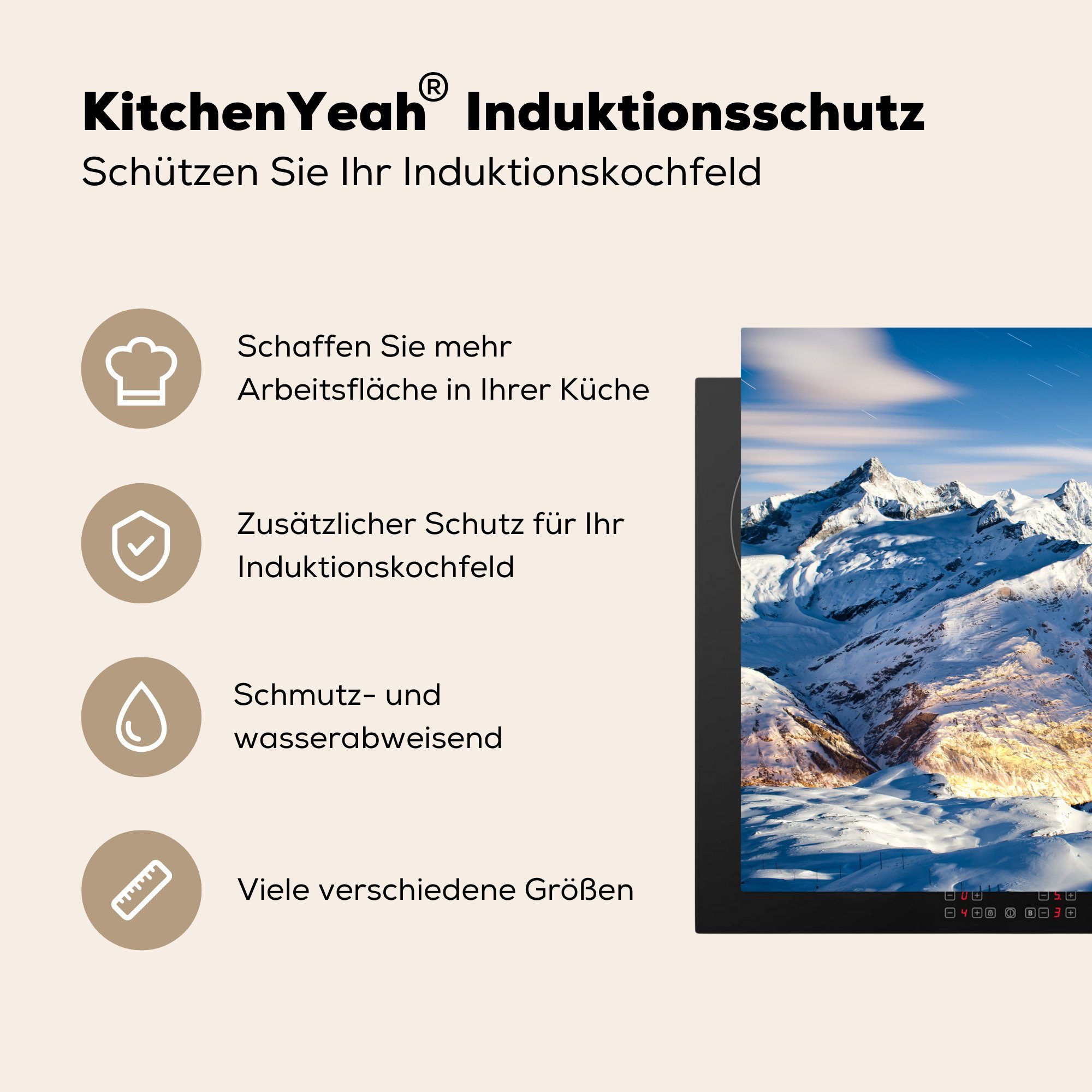 (1 die 81x52 Induktionskochfeld Alpen MuchoWow küche, Winter, cm, Ceranfeldabdeckung für Schutz Schweizer Herdblende-/Abdeckplatte Vinyl, im tlg),