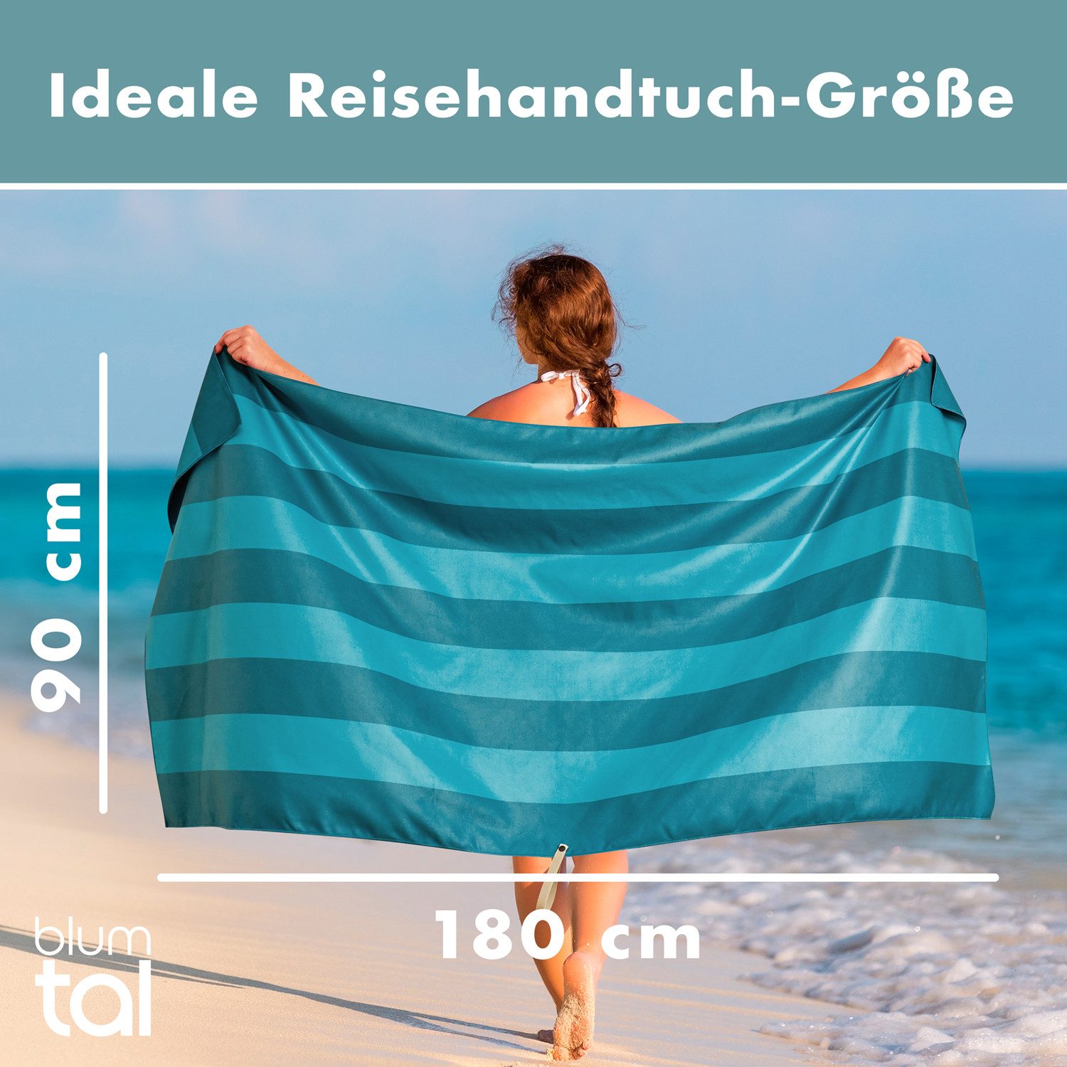 Blumtal Reisehandtuch Strandhandtuch 90x180 cm aus Mikrofaser - kompakt & schnelltrocknend, sandfrei mit Band - Mikrofaser Handtuch groß mit Wellen-Muster