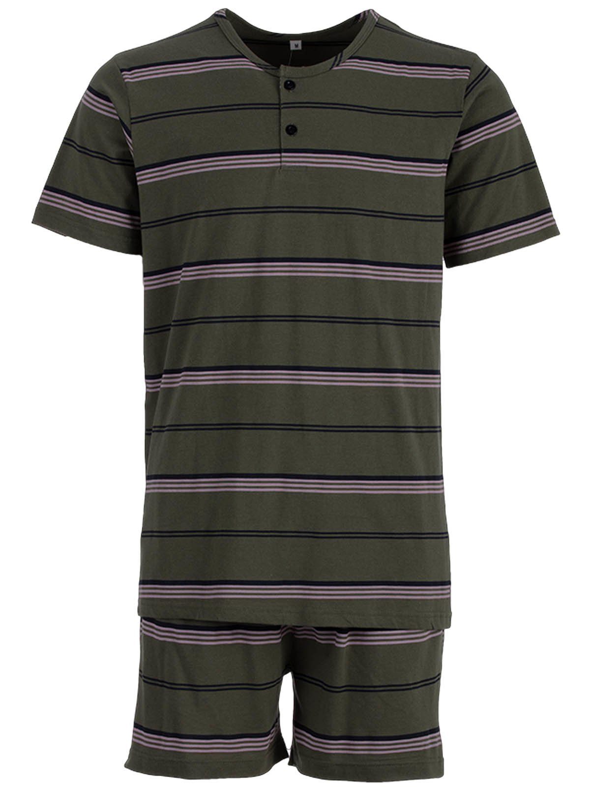 Henry Terre Schlafanzug Pyjama Set Shorty - Streifen olive