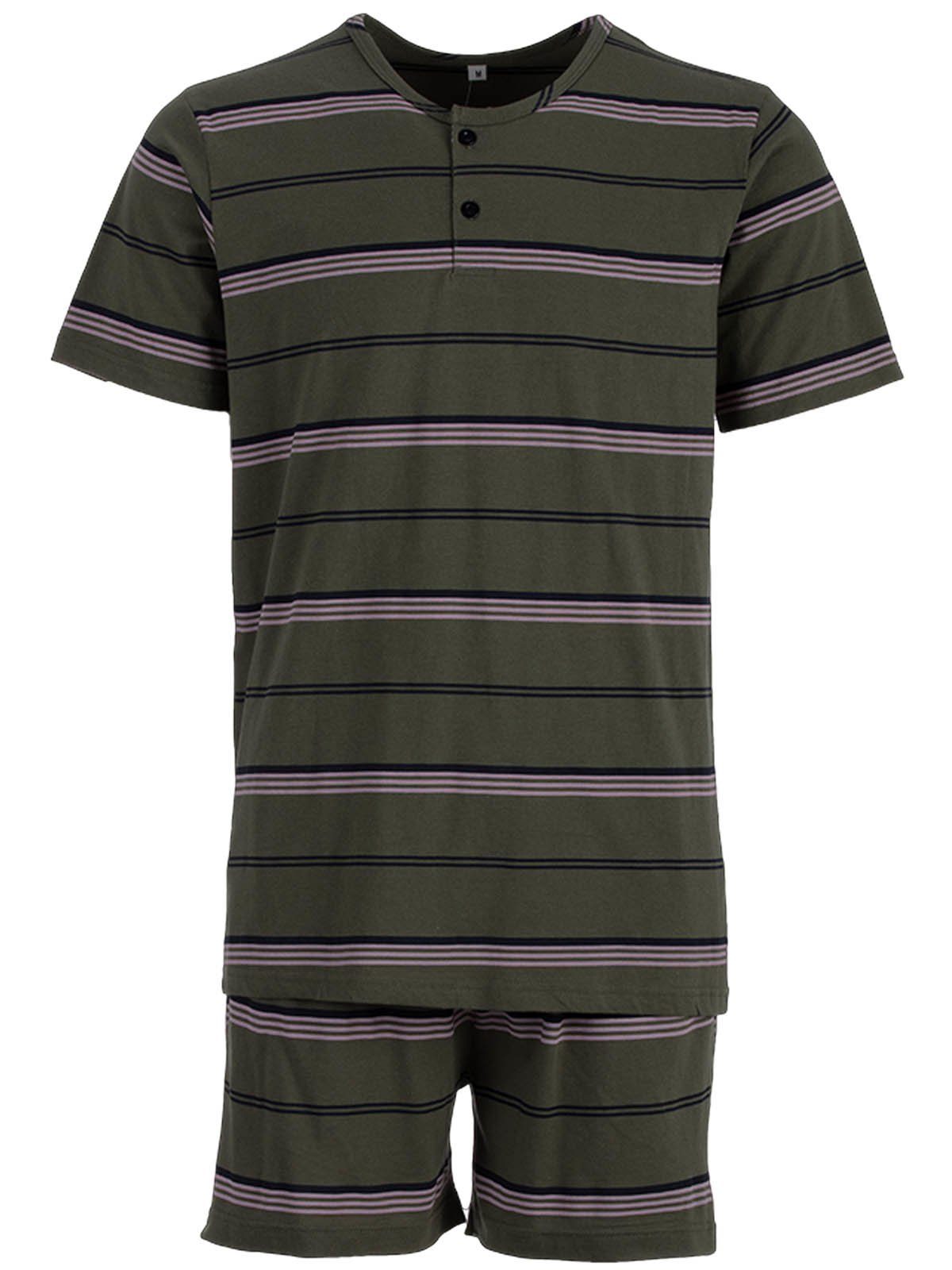 Schlafanzug Set Streifen - olive Pyjama Henry Shorty Terre