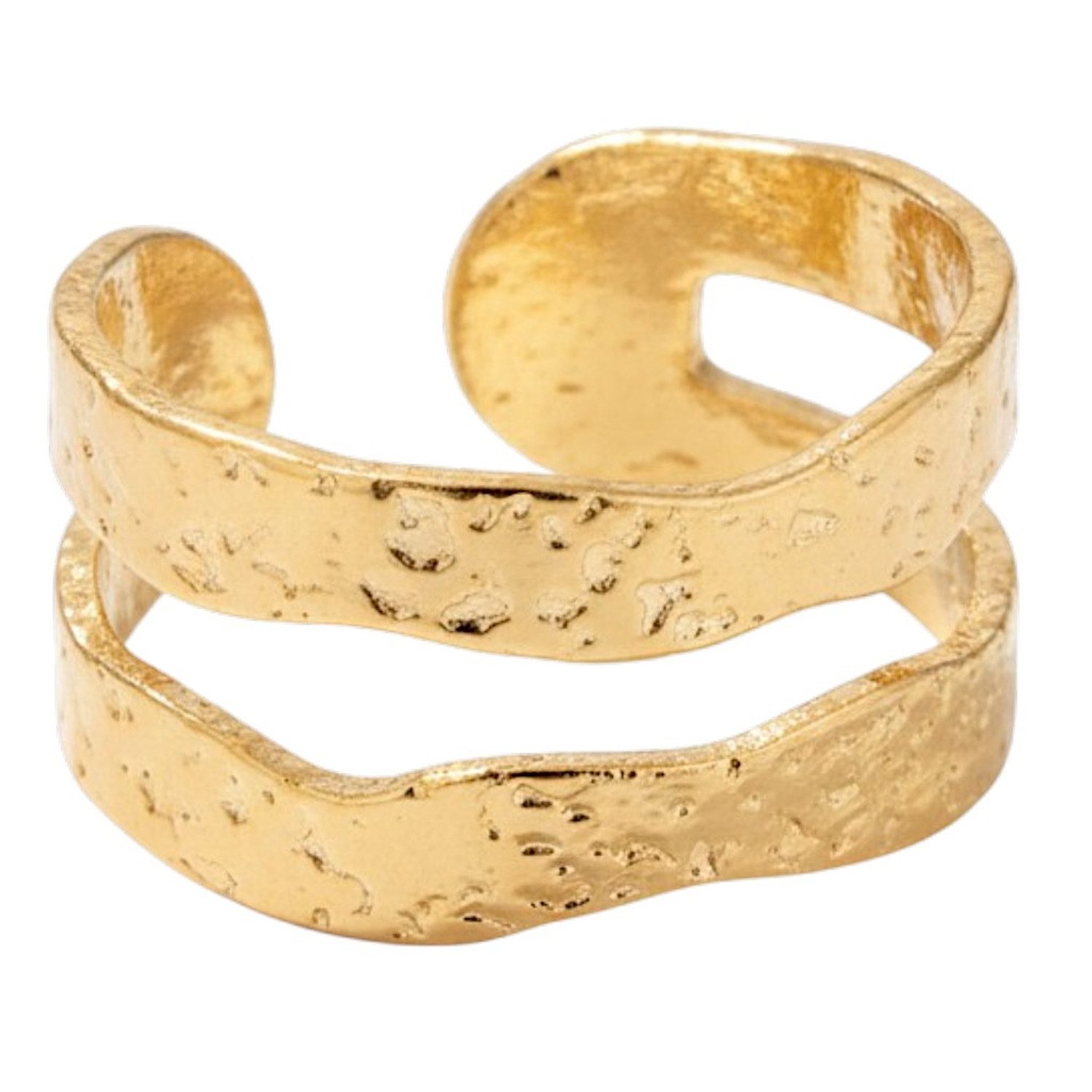 KARMA Fingerring Ring Damen Gold gehämmert verstellbar offen 1 cm breit Statement (1-tlg., Damenring), Fingerring modern Damenring Damenschmuck Geschenk für Sie