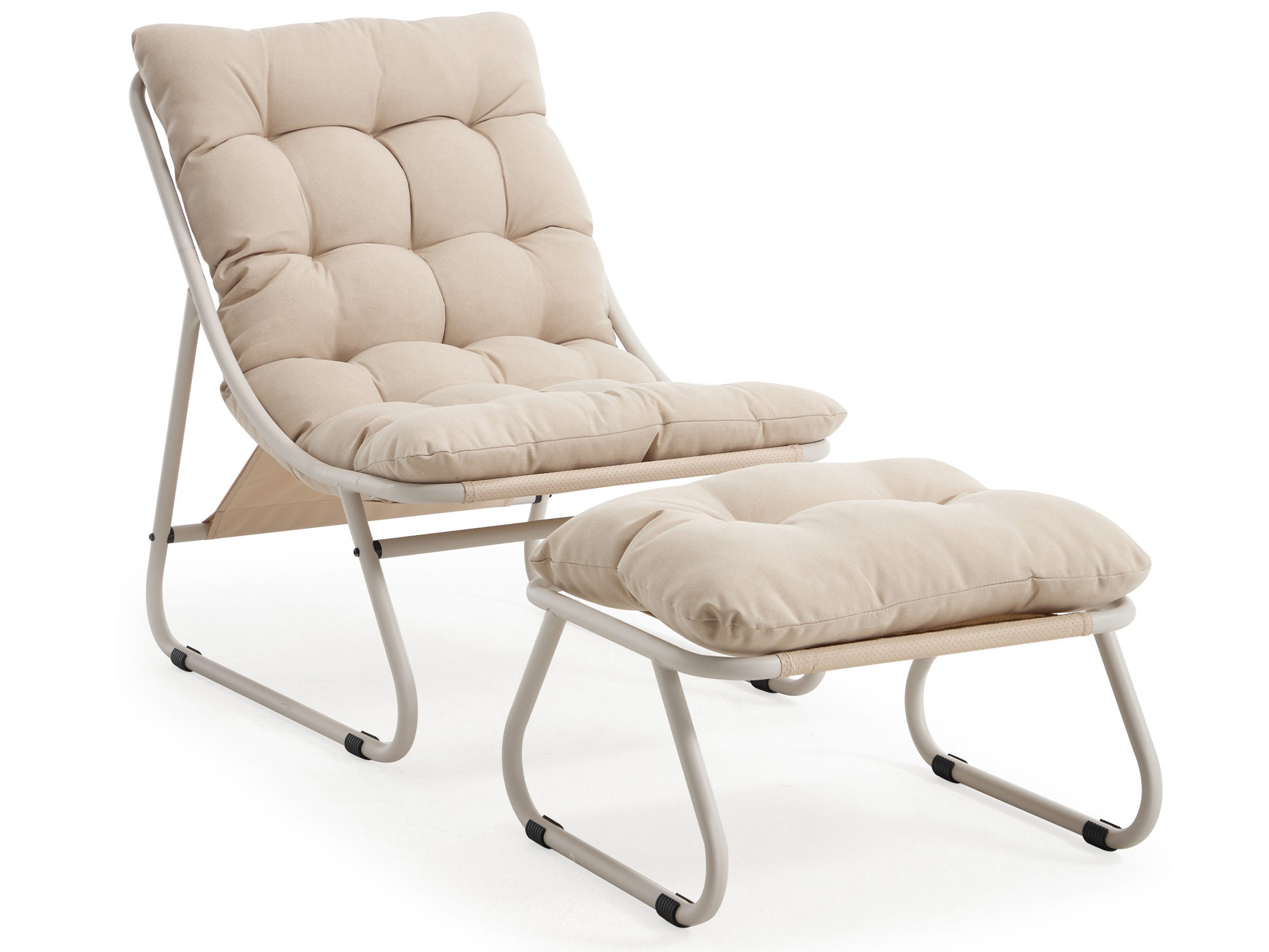 SeedWave Loungesessel mit Ottoman Liegestuhl Stahlgestell Gartenstuhl mit Trennbaren Pölster (bestehend aus Sessel und Hocker), Outdoor Terrassenstuhl für Garten usw. Außenbereich