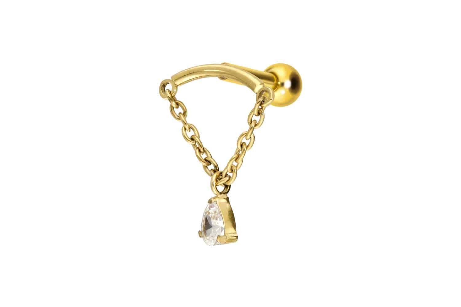 Piercing-Set Titan Ohrpiercing mit Innengewinde BOGEN + KETTE + KRISTALLTROPFEN