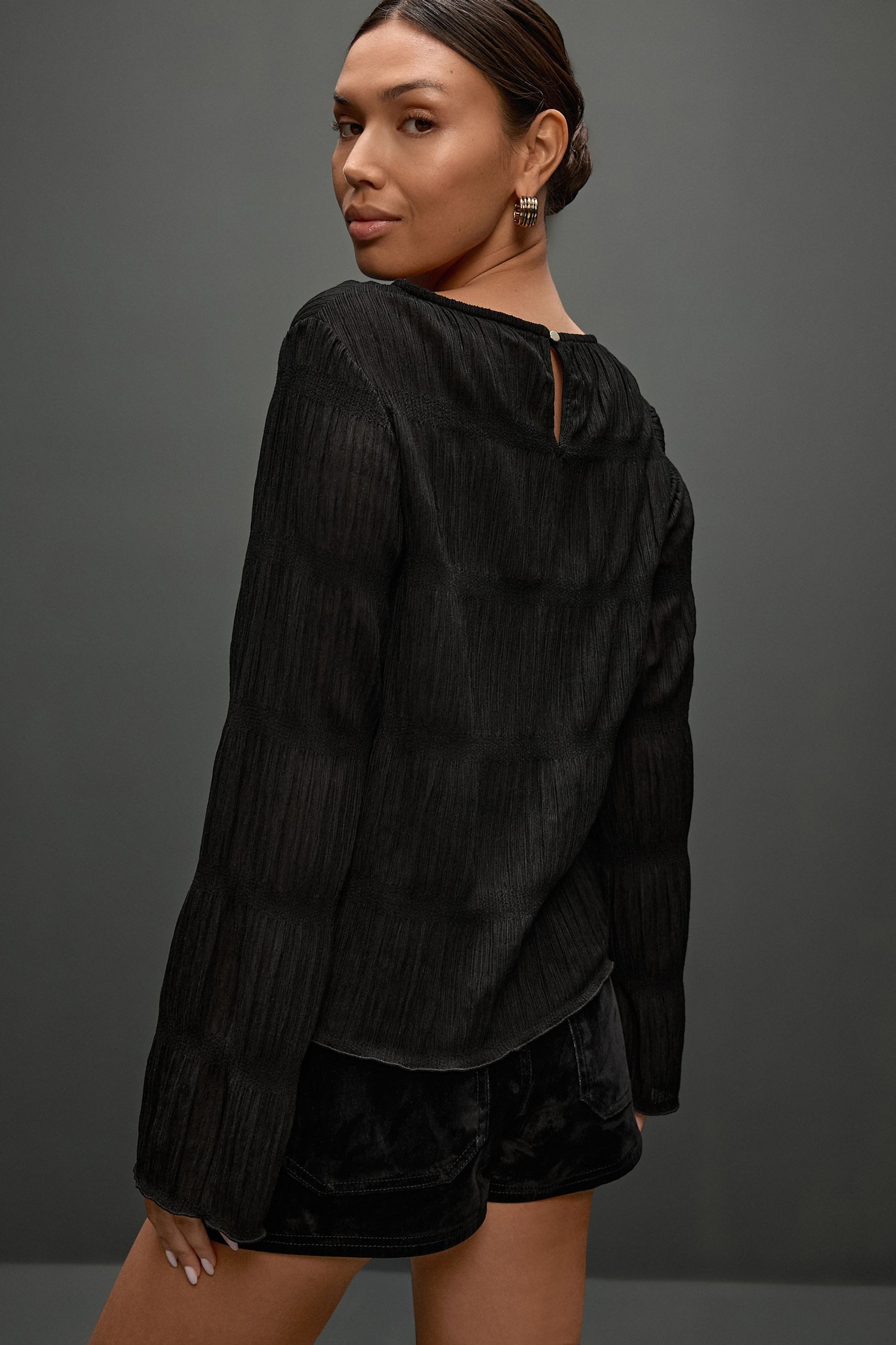 Next Langarmbluse Langärmeliges Rundhalsoberteil mit Raffungen (1-tlg) günstig online kaufen