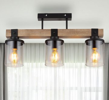 etc-shop Deckenstrahler, Leuchtmittel nicht inklusive, Deckenleuchte Esszimmerleuchte Schlafzimmerlampe Holz Glas 3-Flammig